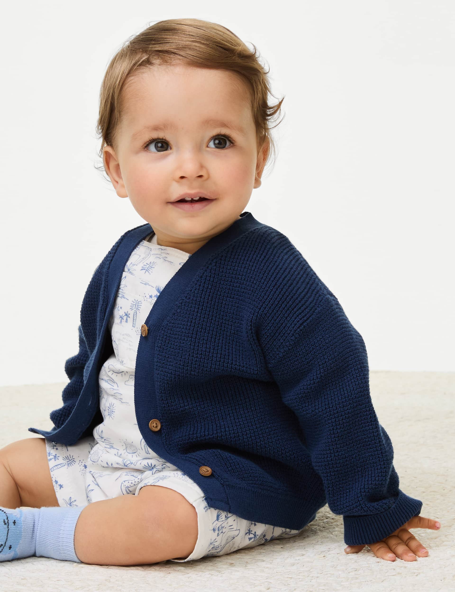 M&S Boys Pure Cotton Knitted Textured Cardigan (0-3 Yrs)