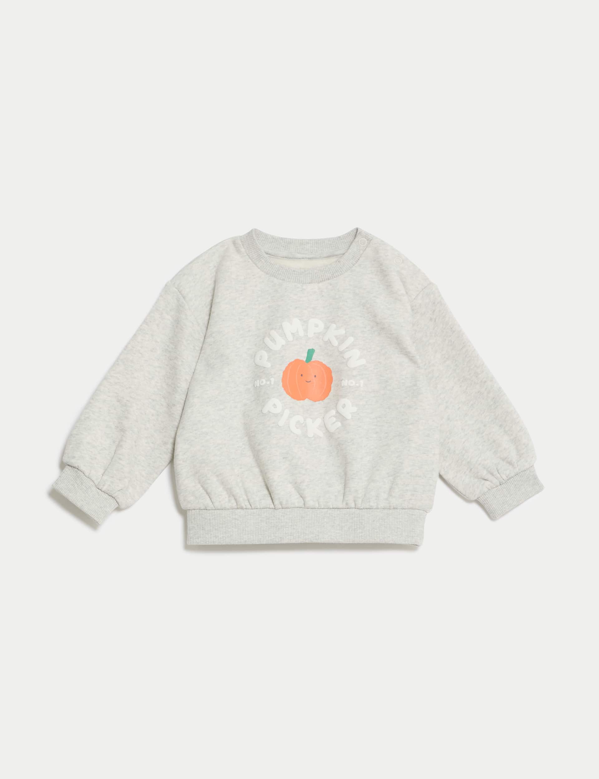 M&S Boys Cotton Rich Pumpkin Picker Halloween Sweatshirt (0-3 Yrs)