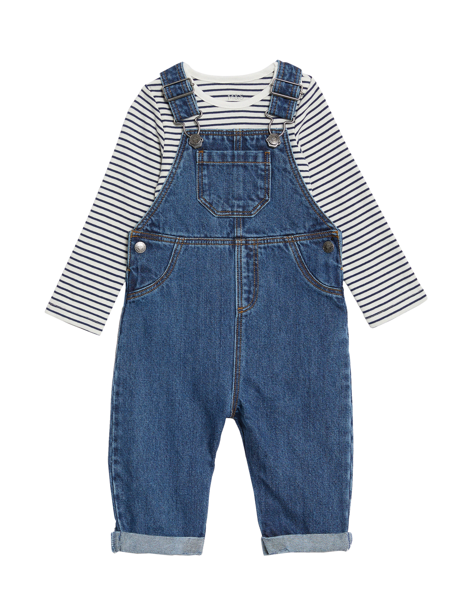 M&S Collection Boys 2pc Pure Cotton Outfit (0-3 Yrs) - 12-18 - Dark Denim, Dark Denim,Light Denim