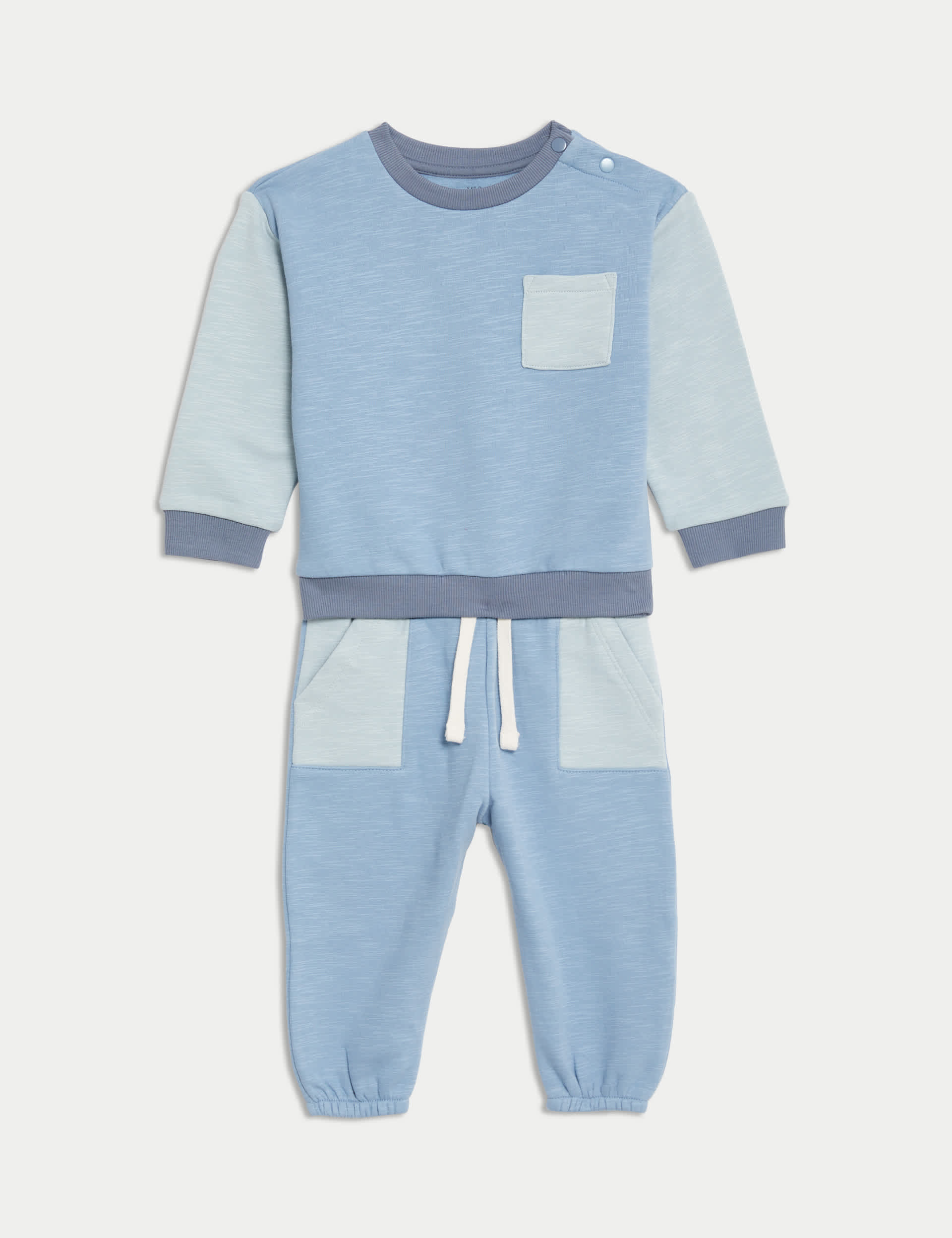 M&S Collection Girls 2pc Cotton Rich Outfit (0-3 Yrs) - 6-9 M - Blue Mix, Blue Mix,Cream Mix