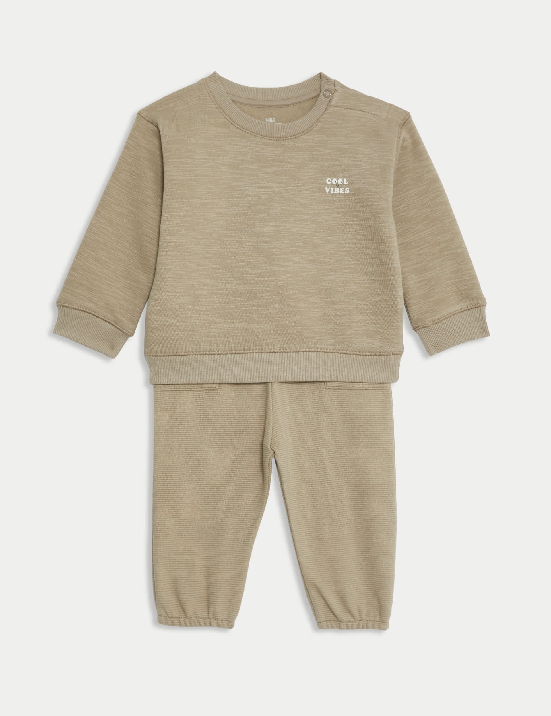 M&S Boys 2pc Cotton Rich Boat Outfit (0-3 Yrs) - 3-6 M - Sandstone, Sandstone,Charcoal,Fresh Blue,Br