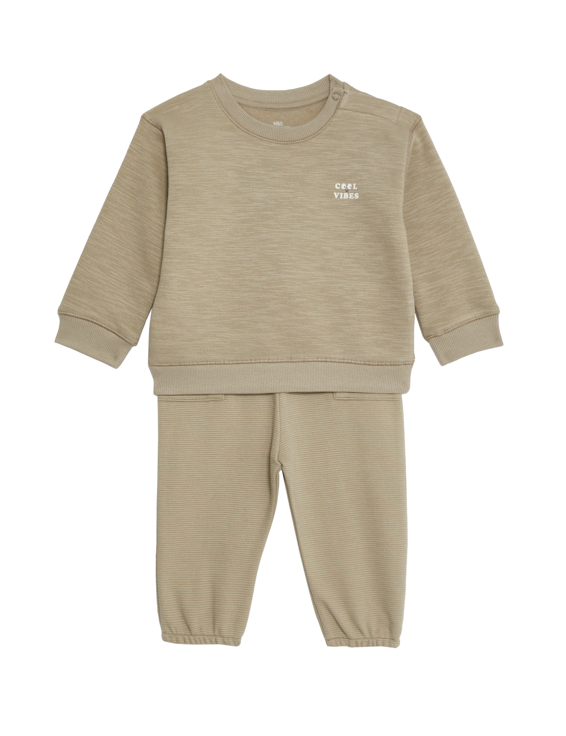 M&S Collection Boys 2pc Cotton Rich Boat Outfit (0-3 Yrs) - 3-6 M - Sandstone, Sandstone