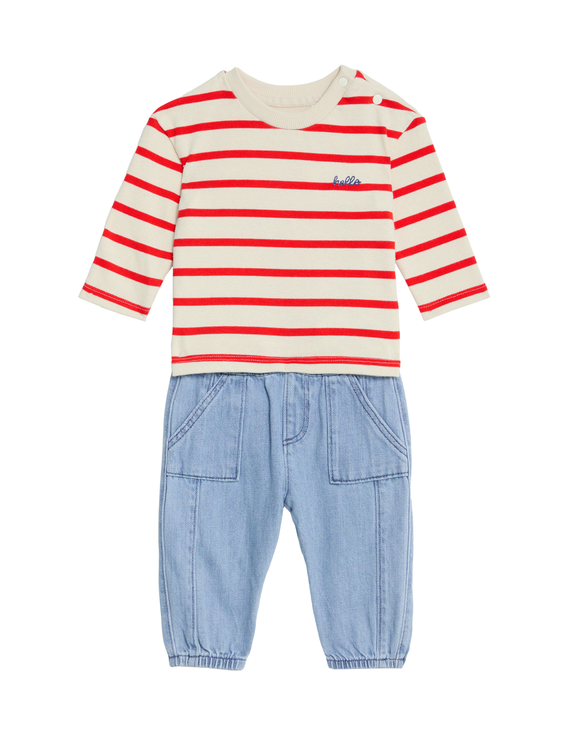 M&S Collection Boys 2pc Cotton Rich Top & Bottom Outfit (0-3 Yrs) - 18-24 - Denim Mix, Denim Mix