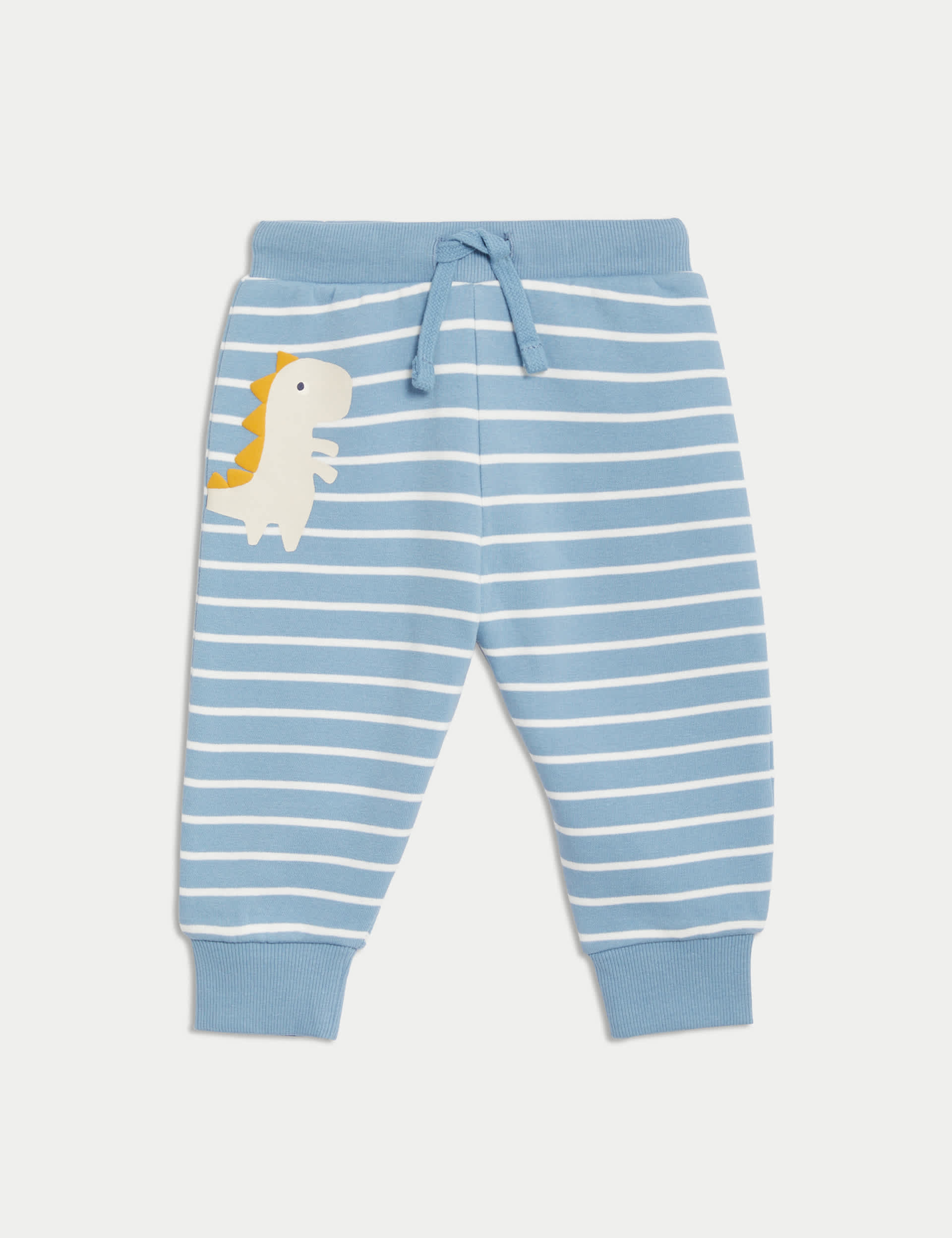 M&S Boys Cotton Rich Striped Dinosaur Joggers (0-3 Yrs) - 18-24 - Blue Mix, Blue Mix