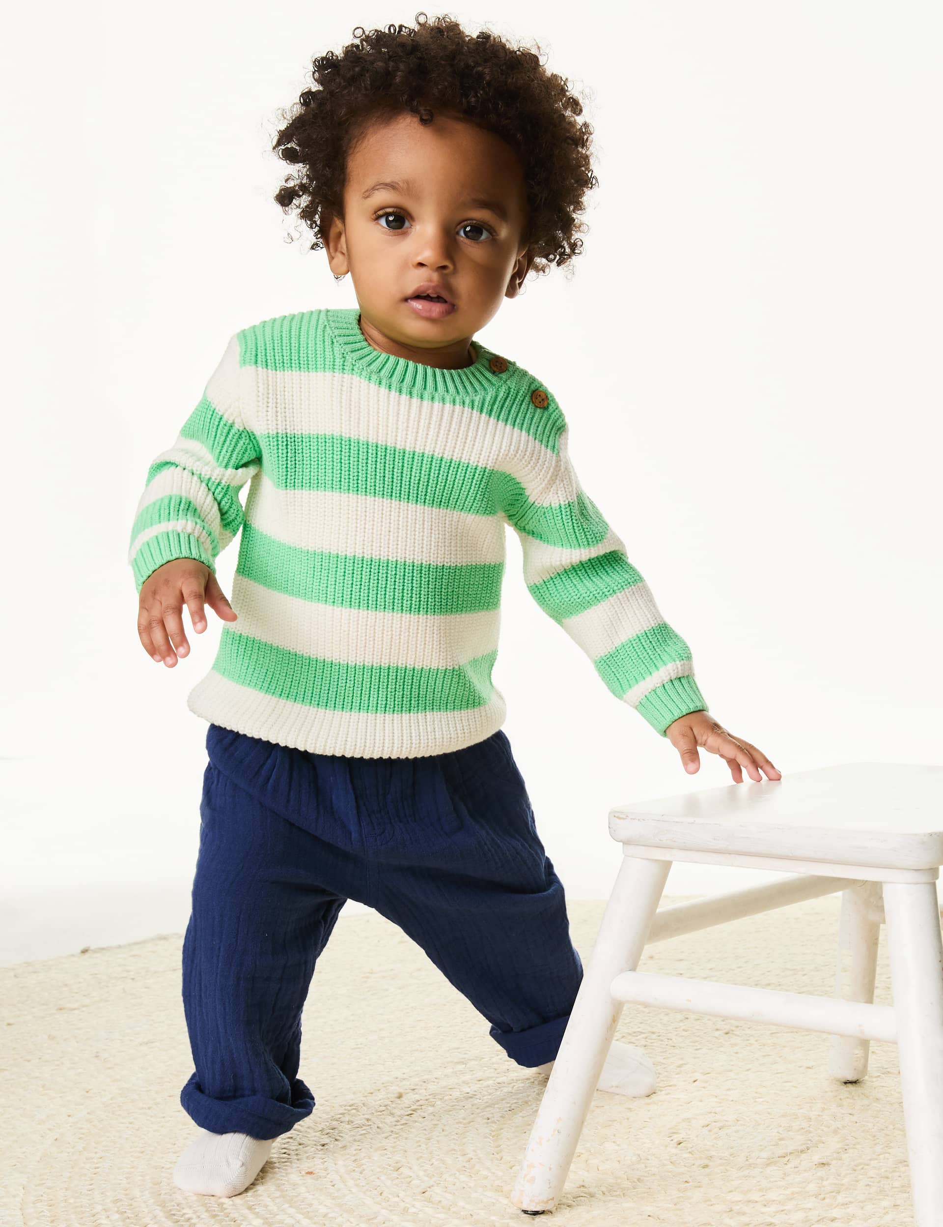 M&S Boys Pure Cotton Plain Trousers (0-3 Yrs) - 12-18 - Navy, Navy