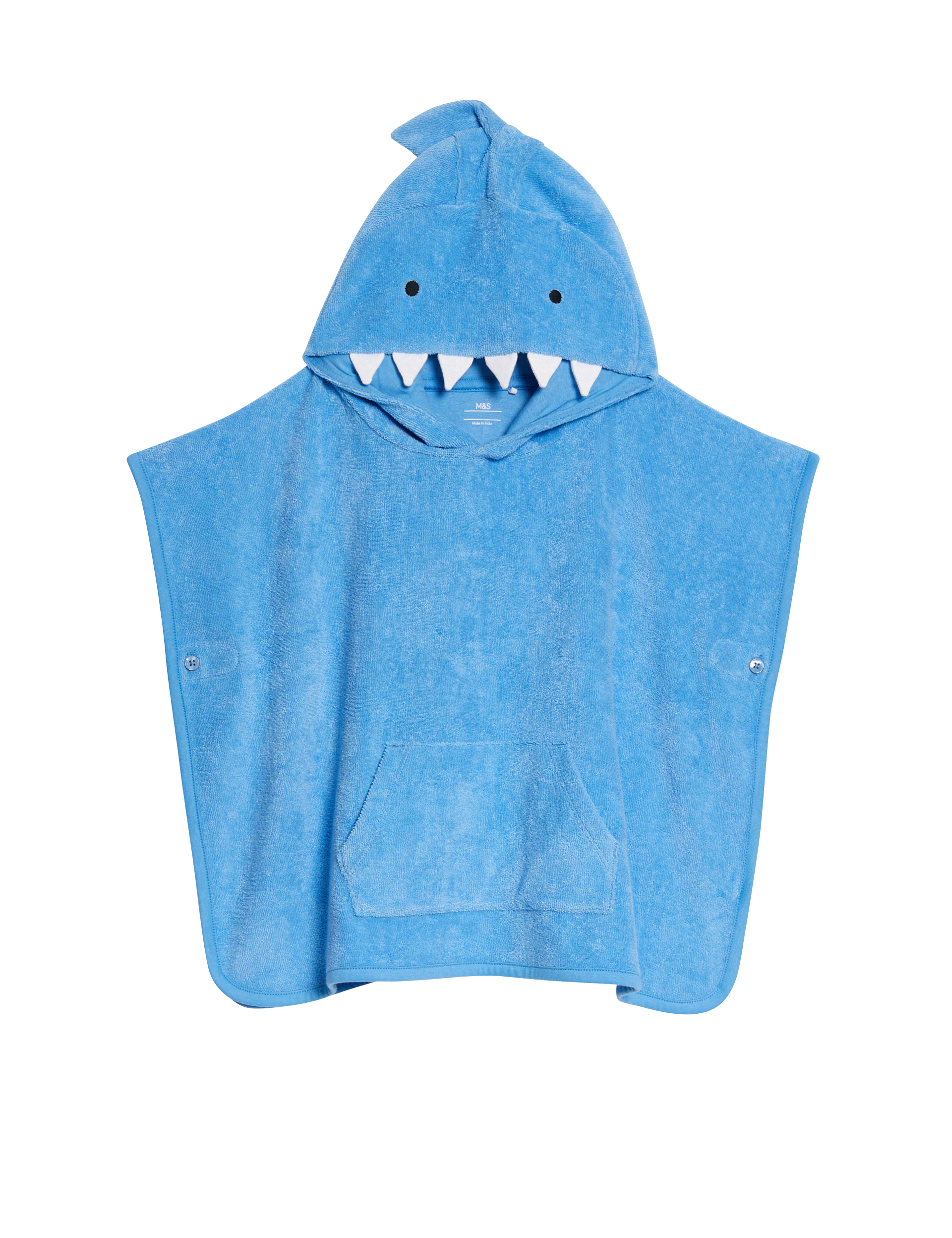 M&S Collection Boys Pure Cotton Shark Towelling Poncho (0-36 Mths) - 6-18M - Blue, Blue