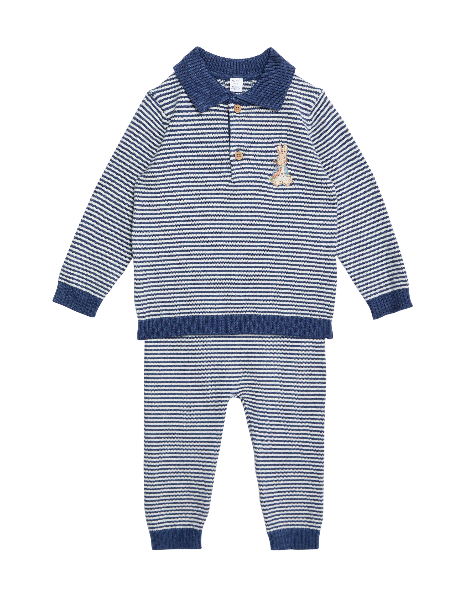 M&S Collection Boys 2pc Peter Rabbit Striped Knitted Outfit (0-3 Yrs) - 3-6 M - Blue Mix, Blue Mix