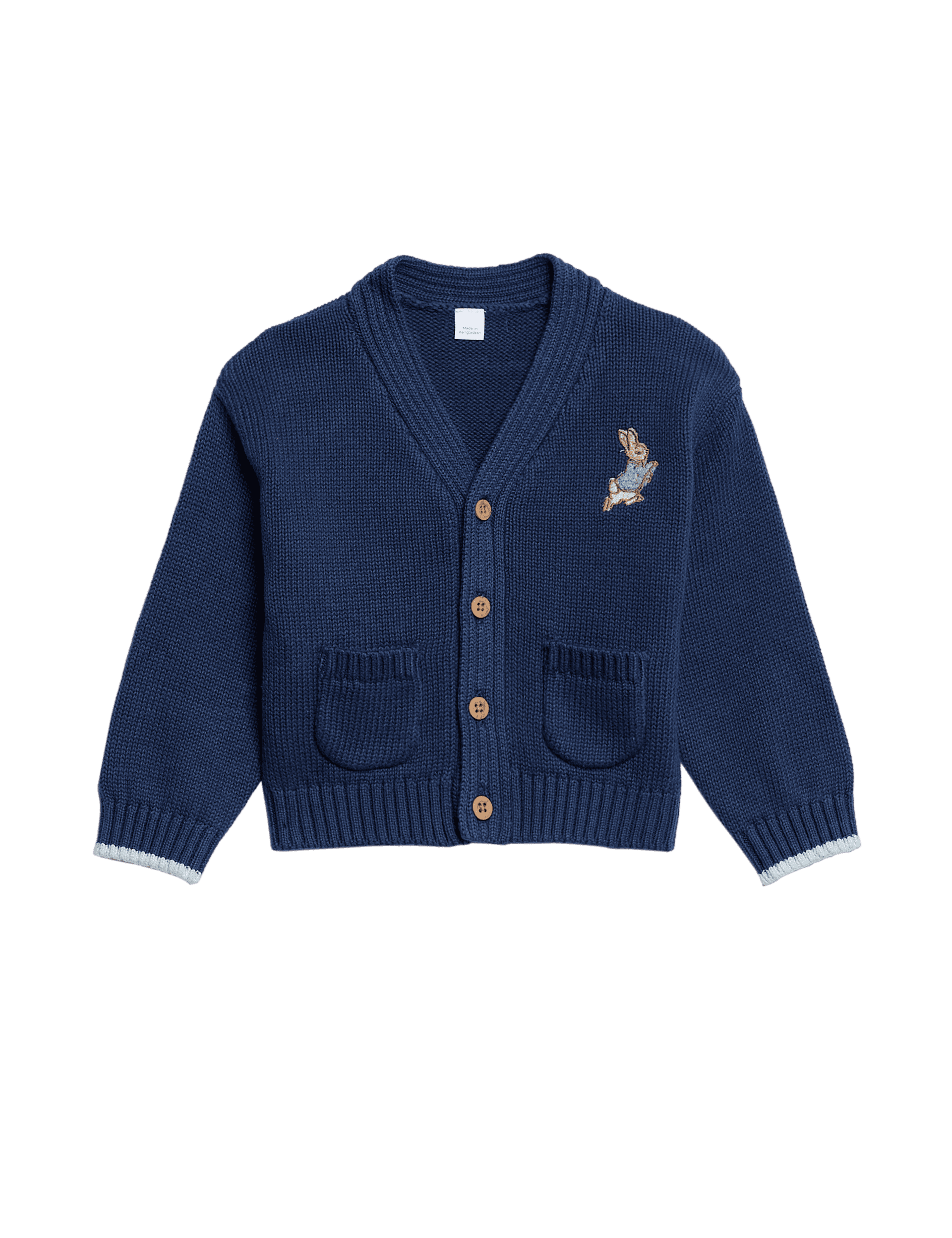 M&S Collection Boys Pure Cotton Peter Rabbit Cardigan (0 Mths-3 Yrs) - 3-6 M - Indigo Mix, Indigo M