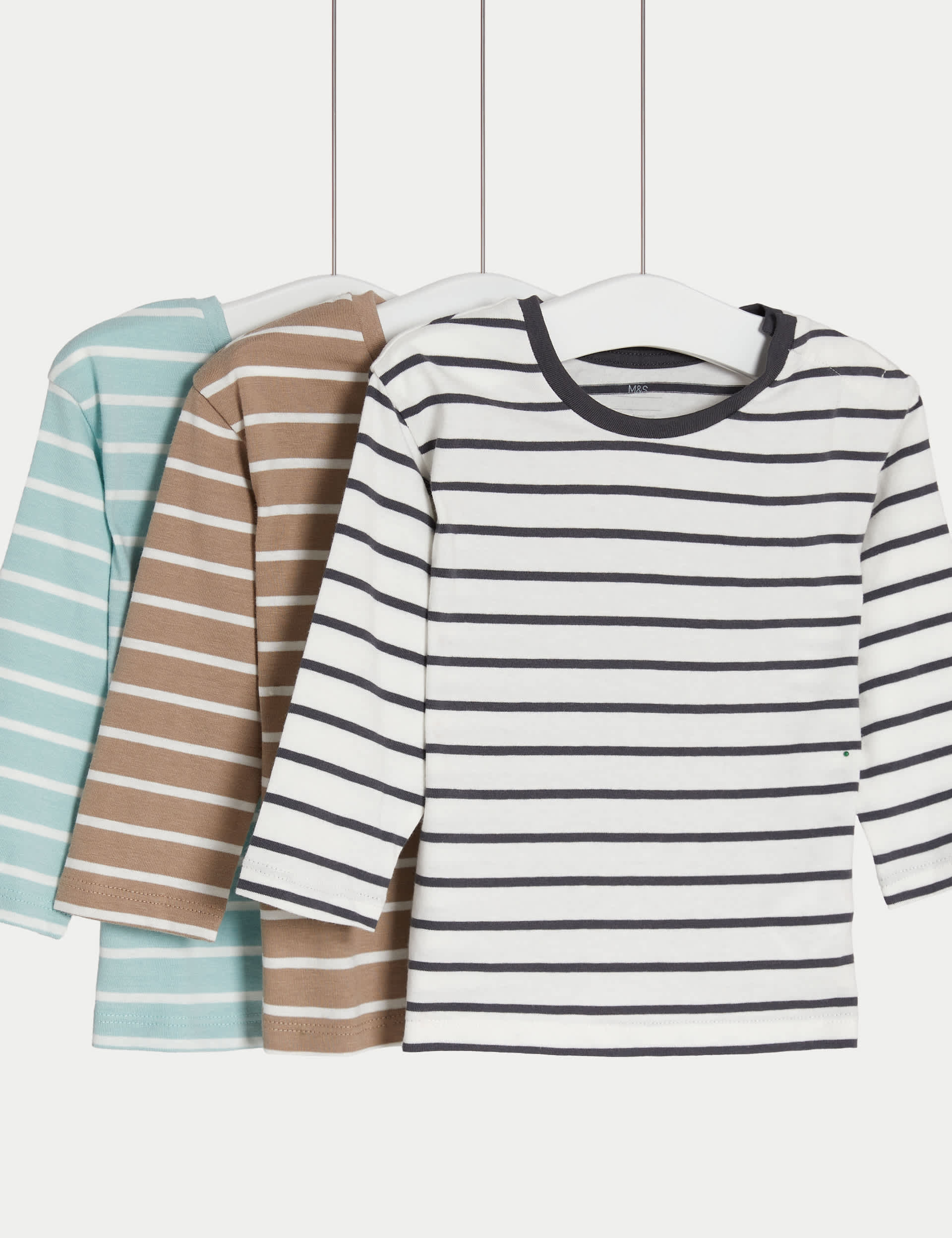 M&S Boys 3pk Pure Cotton Striped Tops (0-3 Yrs) - 12-18 - Multi, Multi