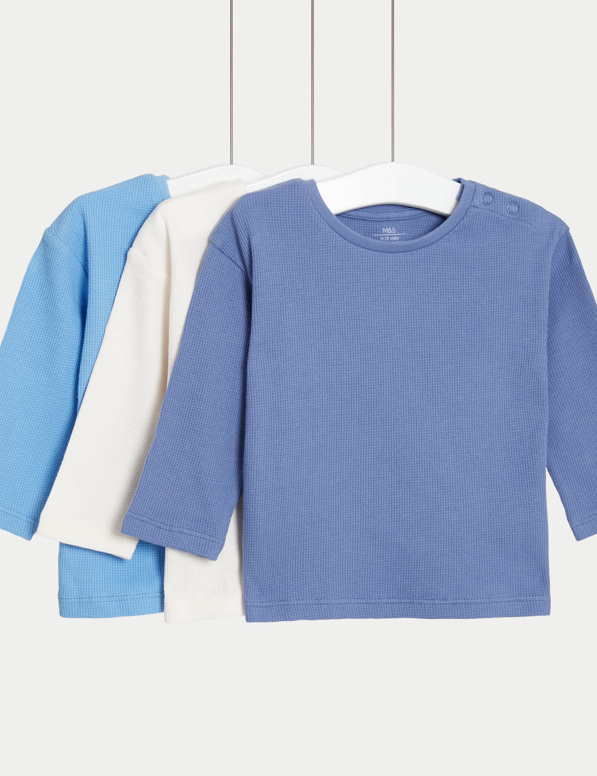 M&S Boys 3pk Pure Cotton Waffle Tops (0-3 Yrs) - 18-24 - Multi, Multi