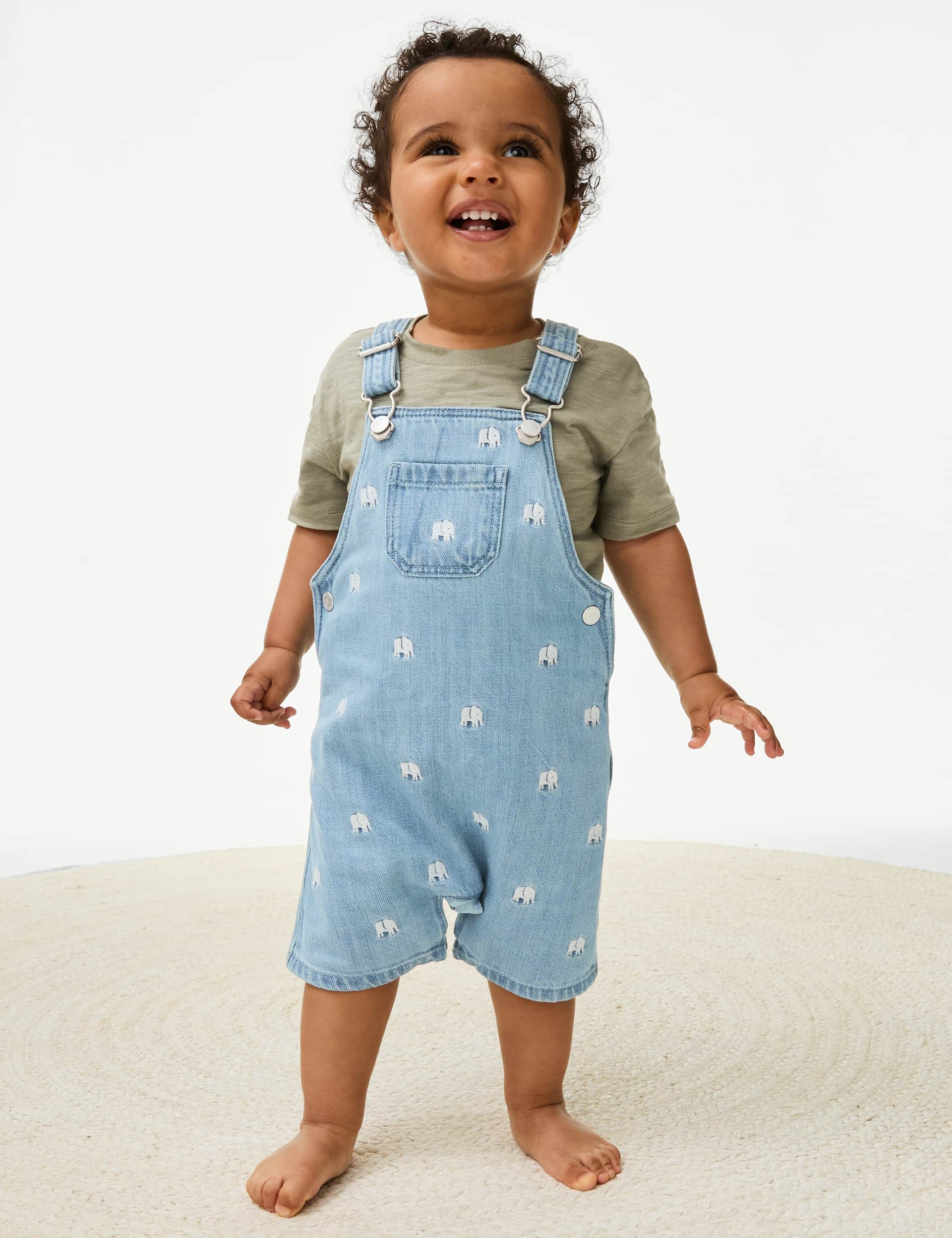 M&S Boys 2pc Cotton Rich Elephant Outfit (0-3 Yrs) - 12-18 - Blue Mix, Blue Mix