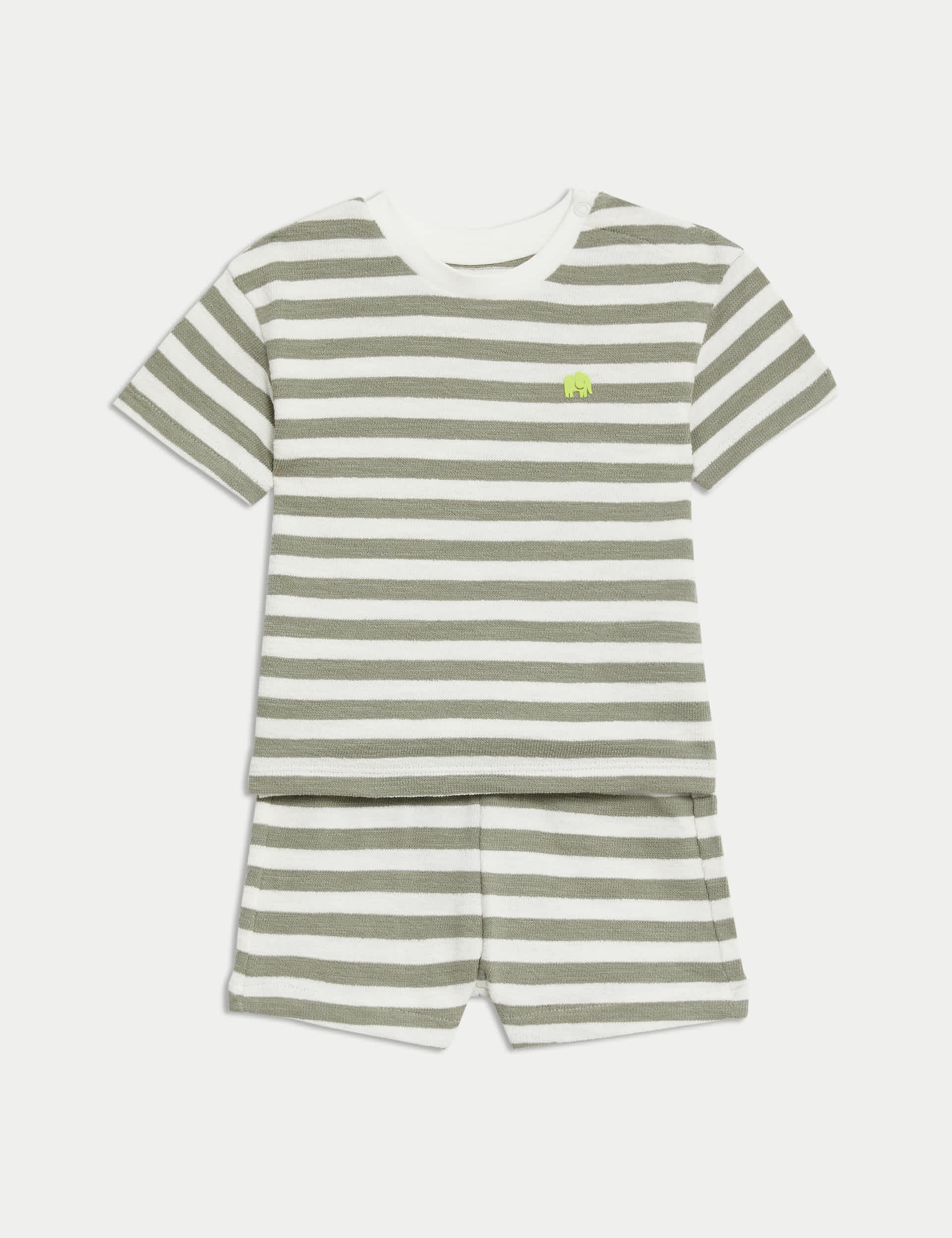 M&S Boys 2pc Pure Cotton Striped Shorts Outfit (0-3 Yrs) - 12-18 - Green Mix, Blue Mix,Green Mix