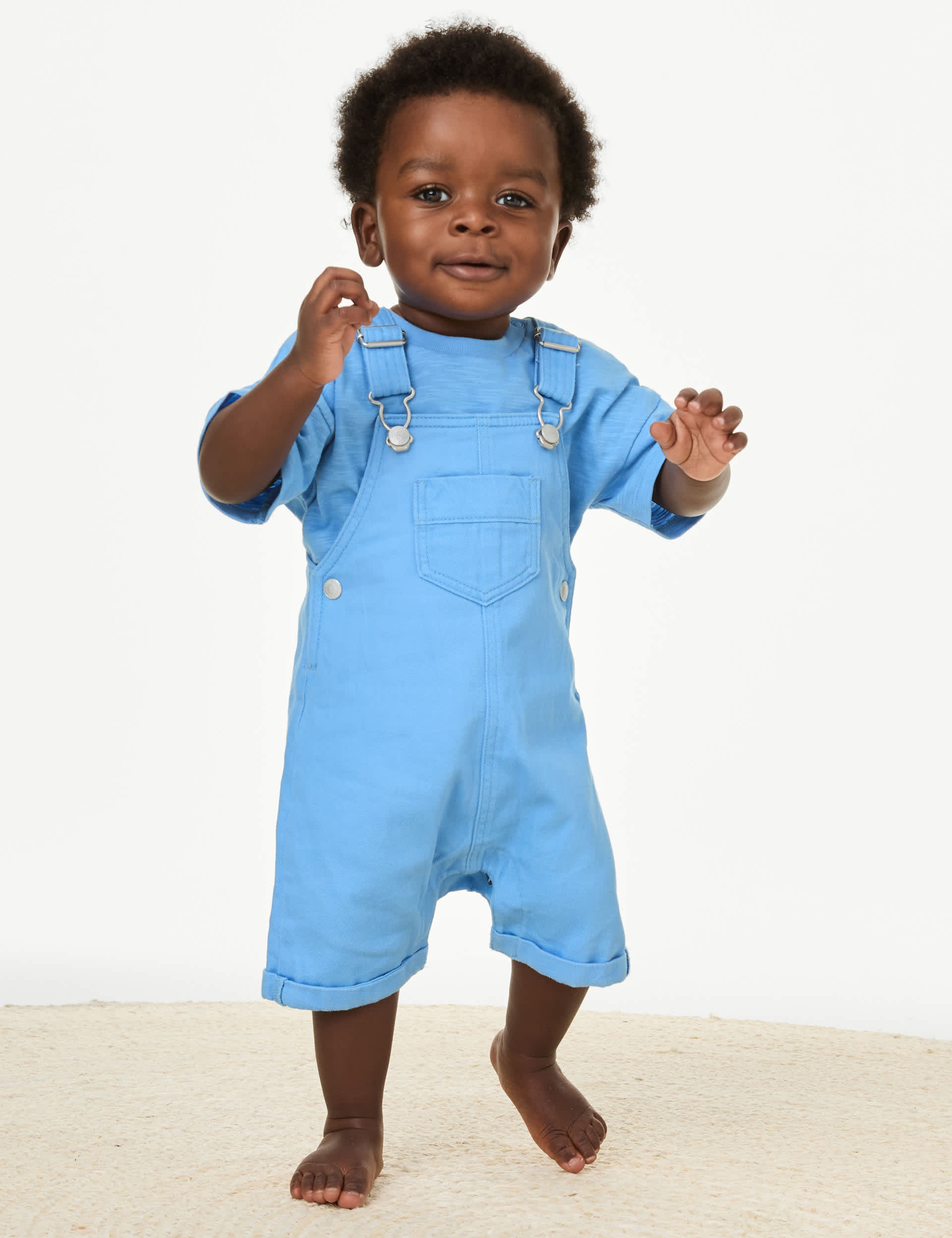 M&S Boys 2pc Pure Cotton Outfit (0-3 Yrs) - 0-3 M - Blue, Blue