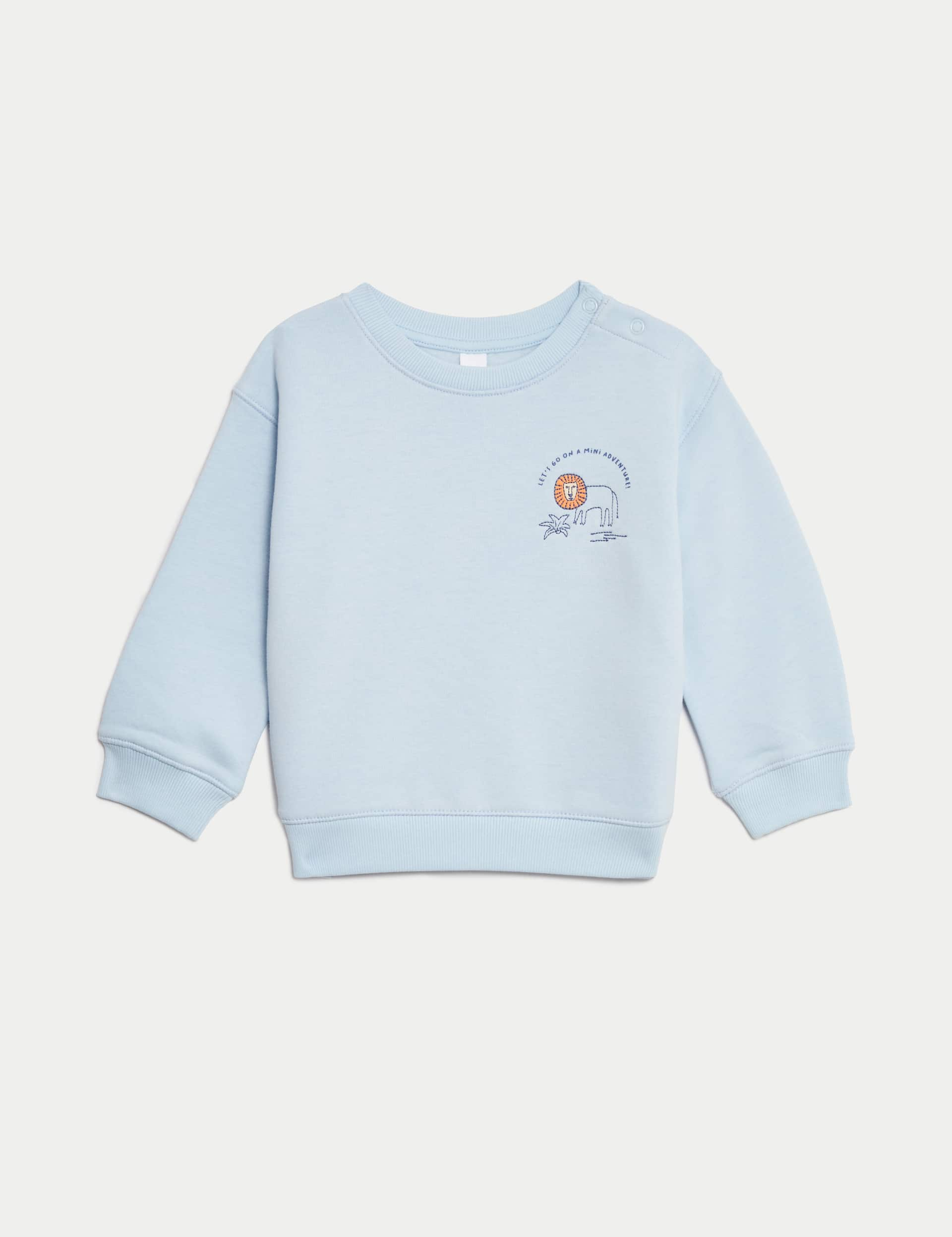 M&S Boys Cotton Rich Lion Sweatshirt (0-3 Yrs) - 0-3 M - Ice Blue, Ice Blue