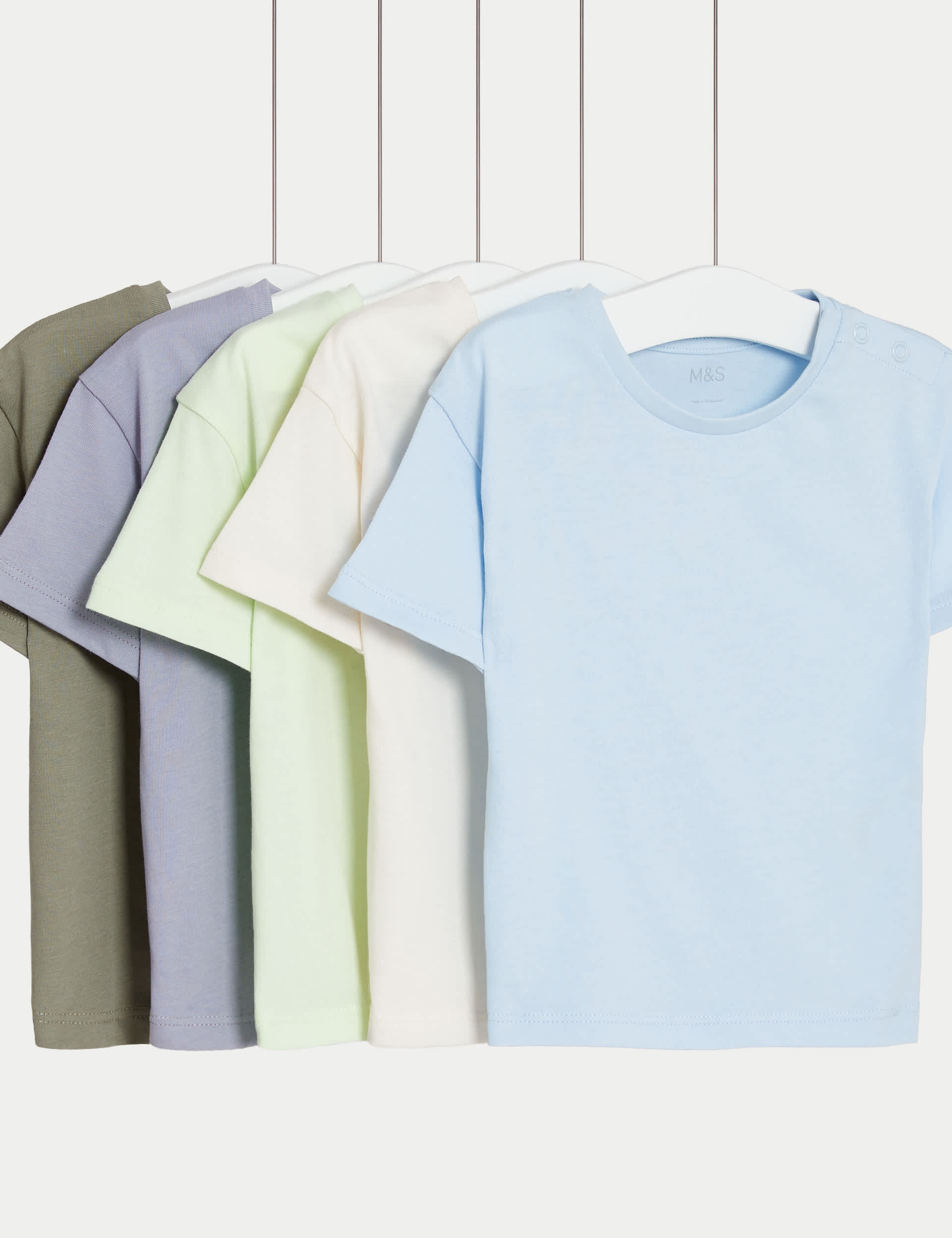 M&S Boys 5pk Pure Cotton Plain T-Shirts (0-3 Yrs) - 18-24 - Green Mix, Green Mix