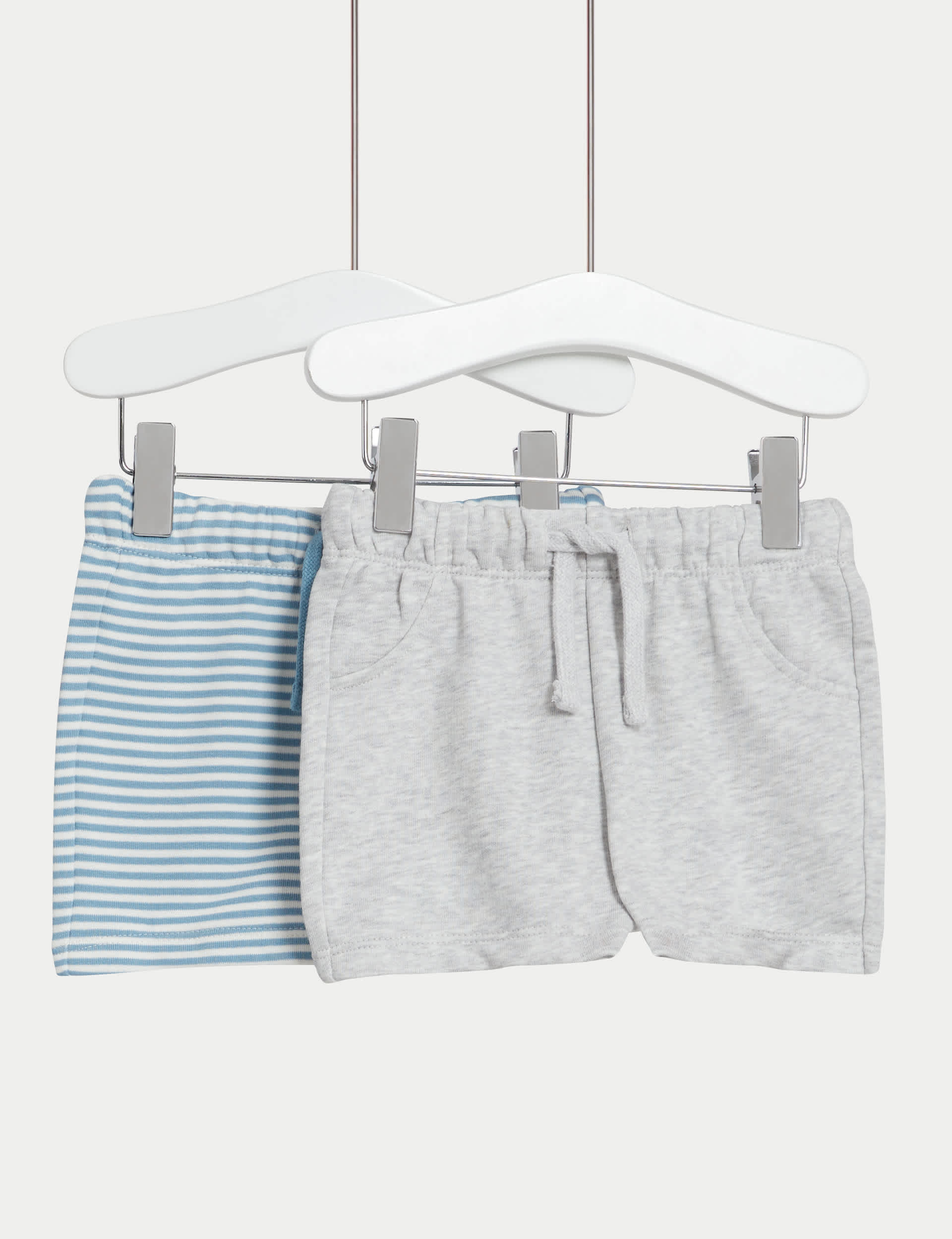 M&S Boys 2pk Cotton Rich Striped Shorts (0-3 Yrs) - 12-18 - Blue Mix, Blue Mix