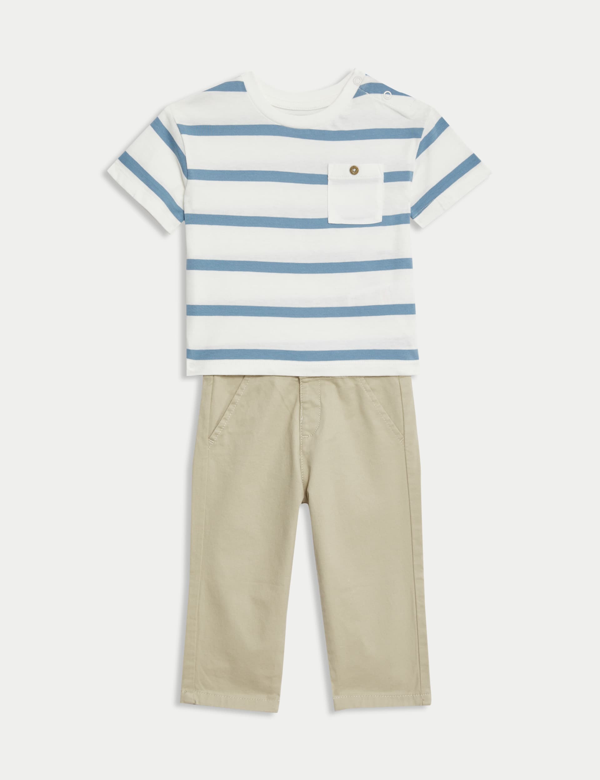 M&S Boys 2pc Top & Bottom Chino Outfit (0-3 Yrs) - 18-24 - Multi, Multi