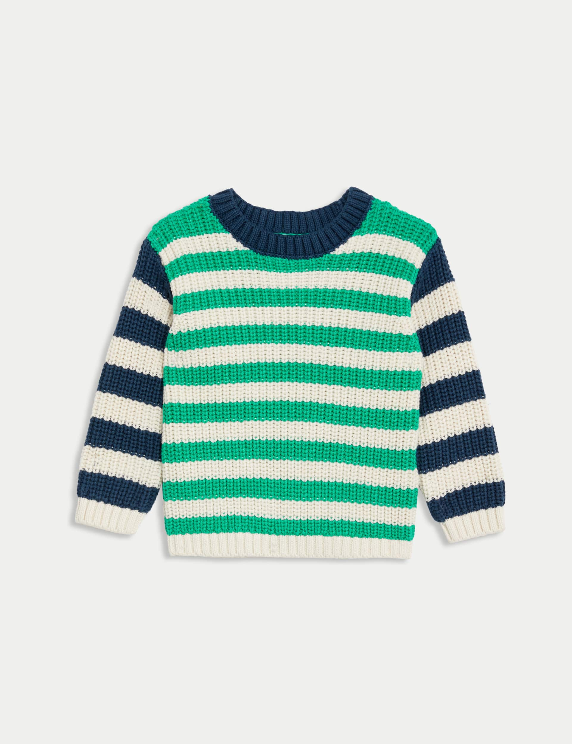 M&S Boys Pure Cotton Striped Jumper (0-3 Yrs) - 12-18 - Multi, Multi