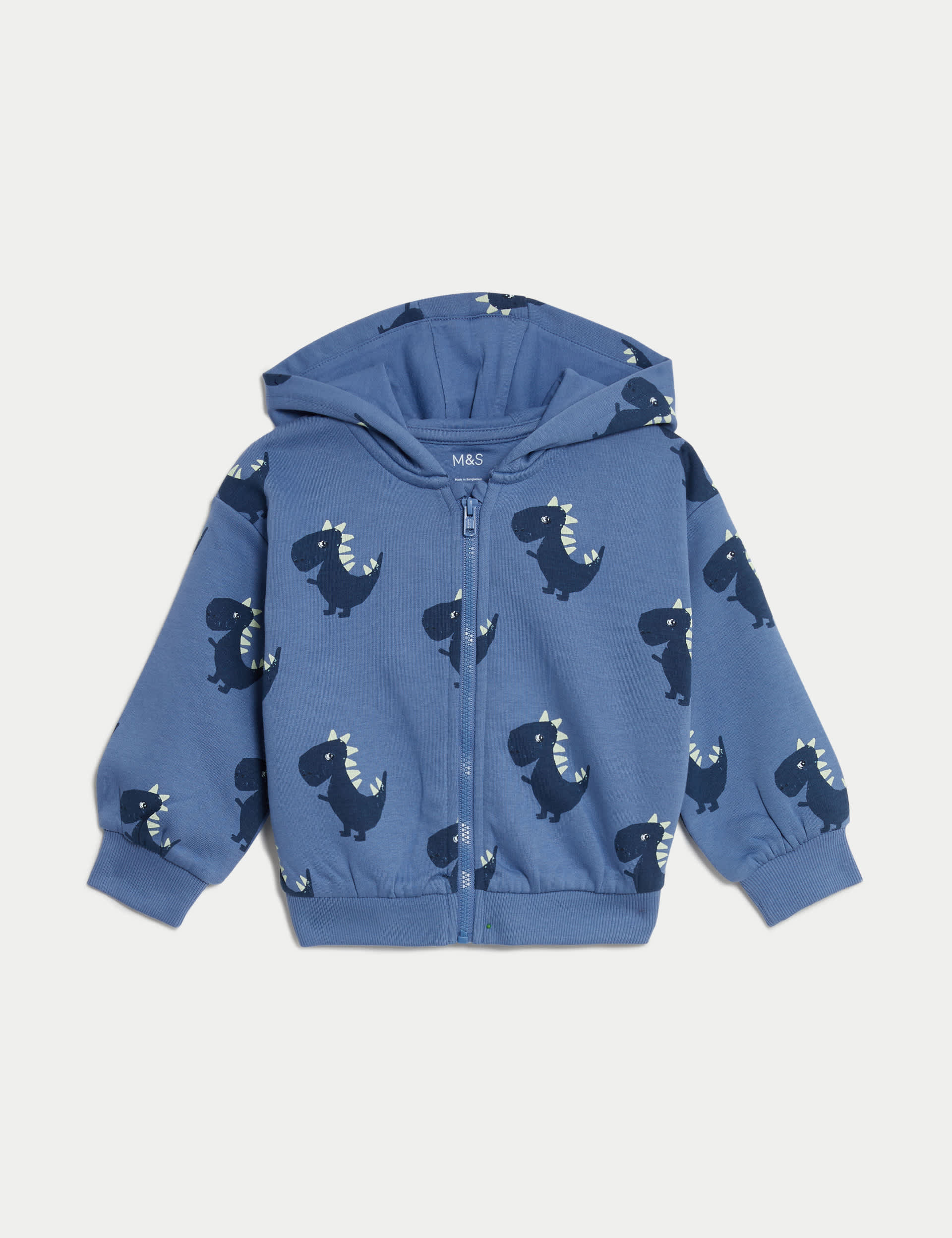 M&S Boys Cotton Rich Dinosaur Zip Hoodie (0-3 Yrs) - 18-24 - Blue Mix, Blue Mix