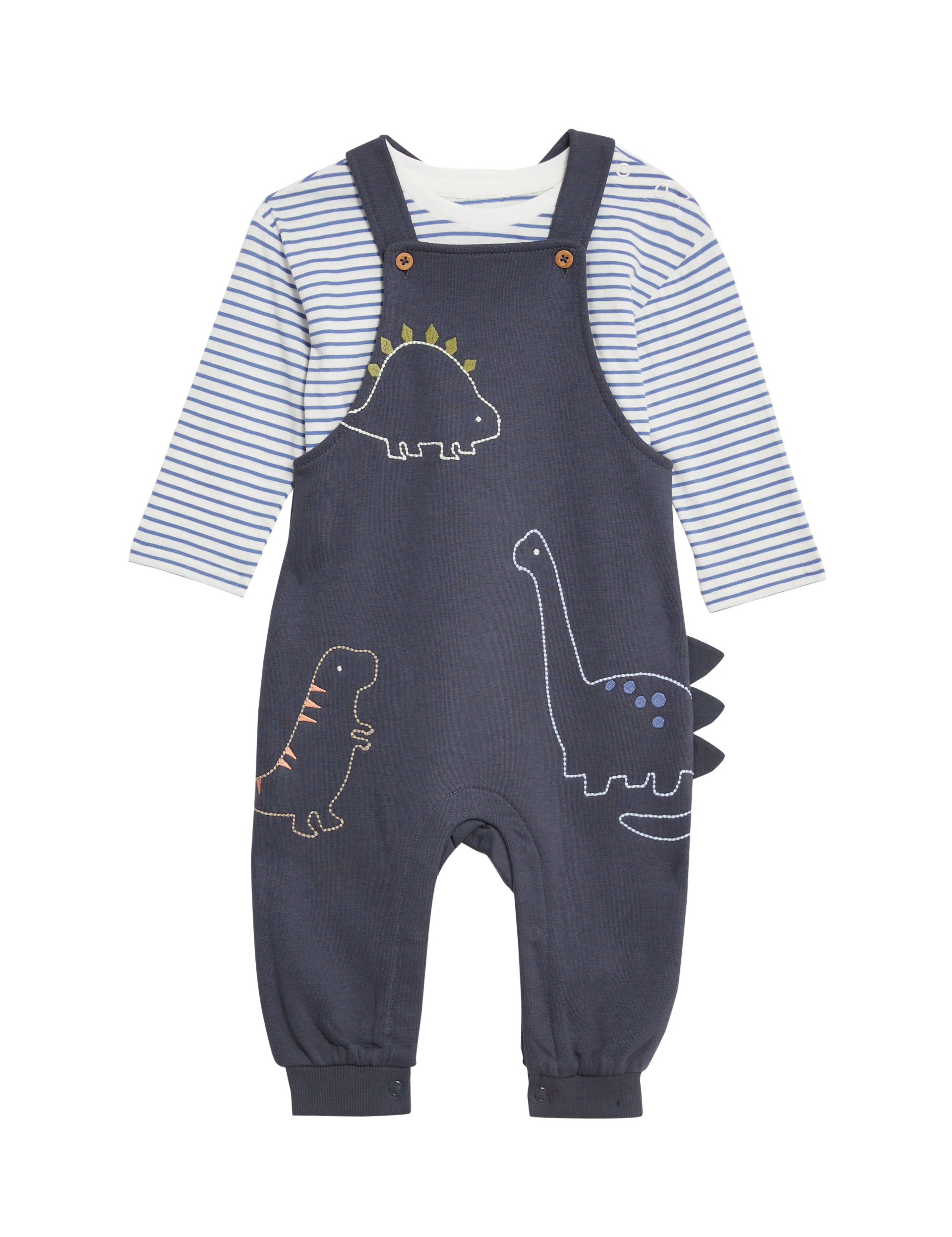 M&S Collection Boys 2pc Cotton Rich Dinosaur Outfit (0-3 Yrs) - 2-3Y - Charcoal Mix, Charcoal Mix