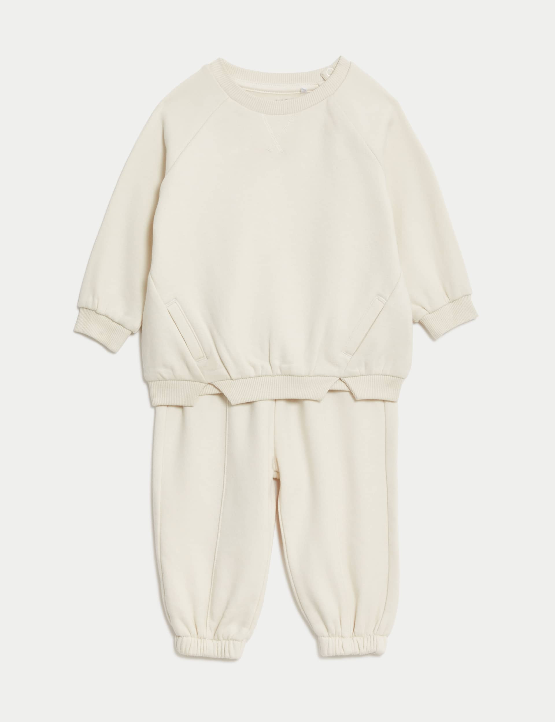 M&S Boys 2pc Cotton Rich Outfit (0-3 Yrs) - 12-18 - Cream, Cream