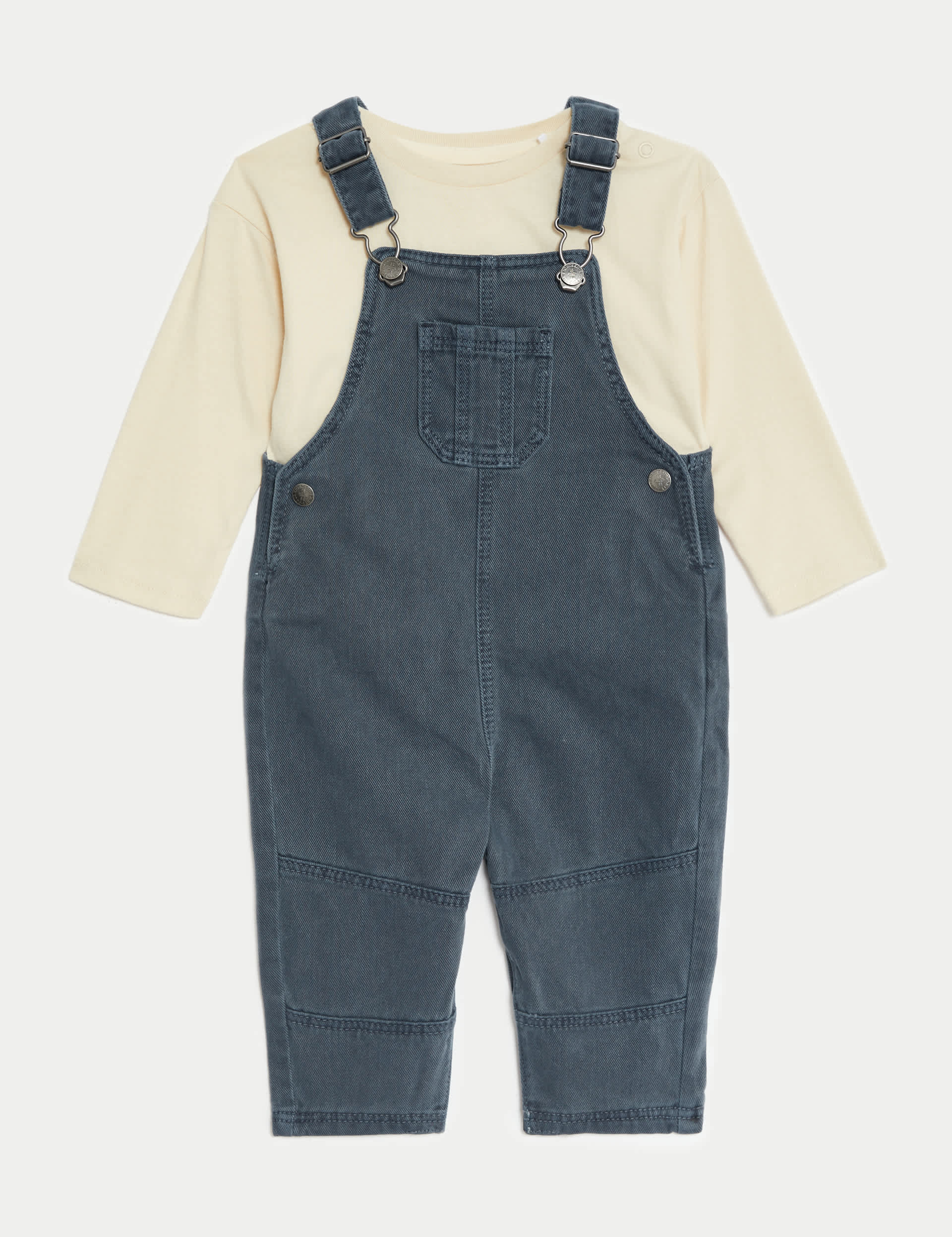 M&S Boys 2pc Denim Dungarees Outfit (0-3 Yrs) - 12-18 - Blue, Neutral,Blue