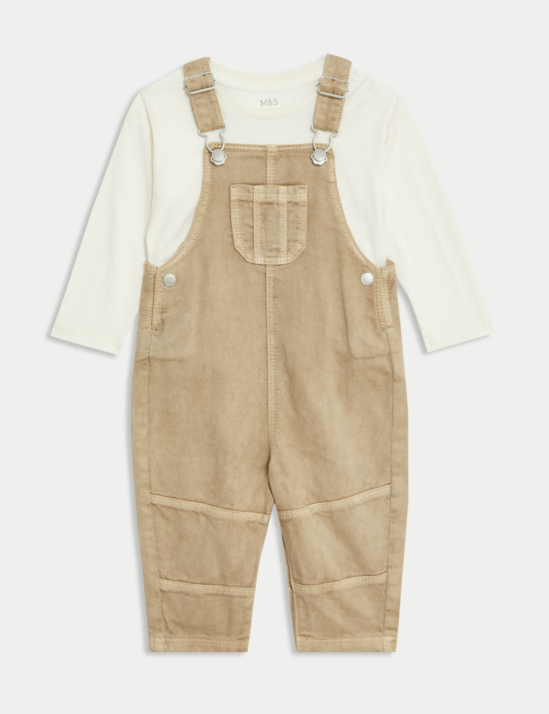 M&S Collection Boys 2pc Denim Dungarees Outfit (0-3 Yrs) - 12-18 - Neutral, Neutral,Blue