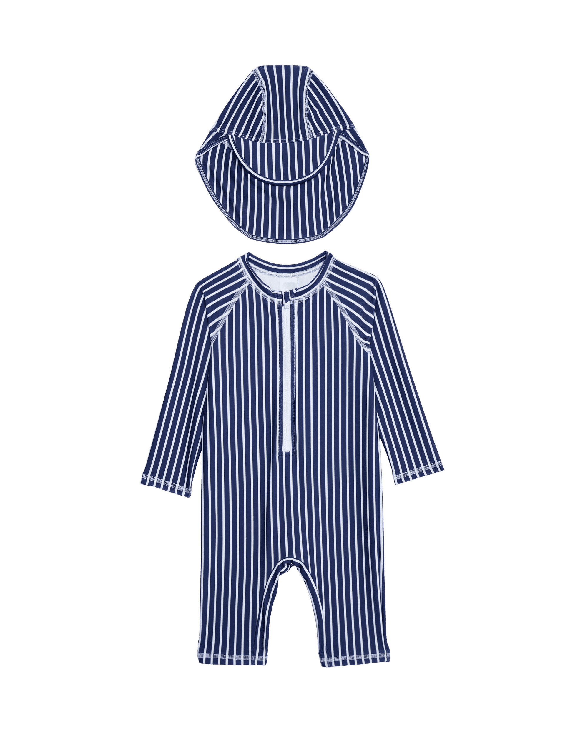 M&S Collection Boys Striped Long Sleeve All In One (0-3 Yrs) - 18-24 - Navy Mix, Navy Mix