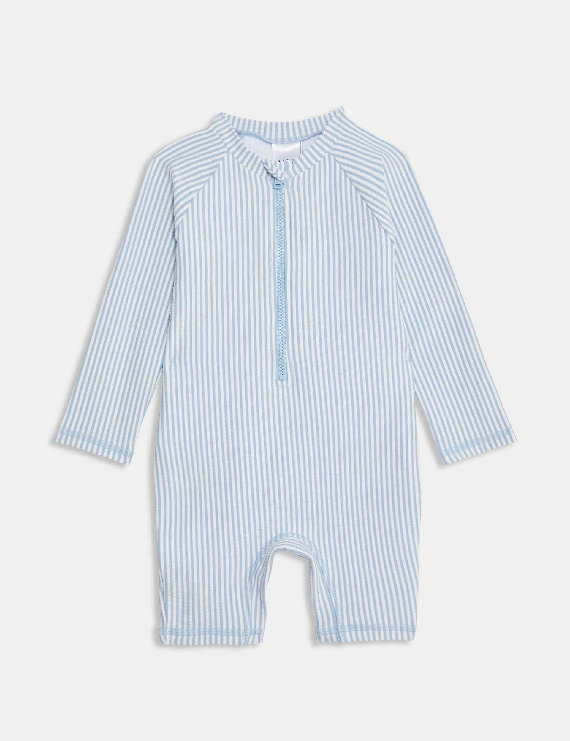 M&S Boys Striped Long Sleeve Swim All In One (0-3 Yrs) - 18-24 - Blue Mix, Khaki Mix,Blue Mix