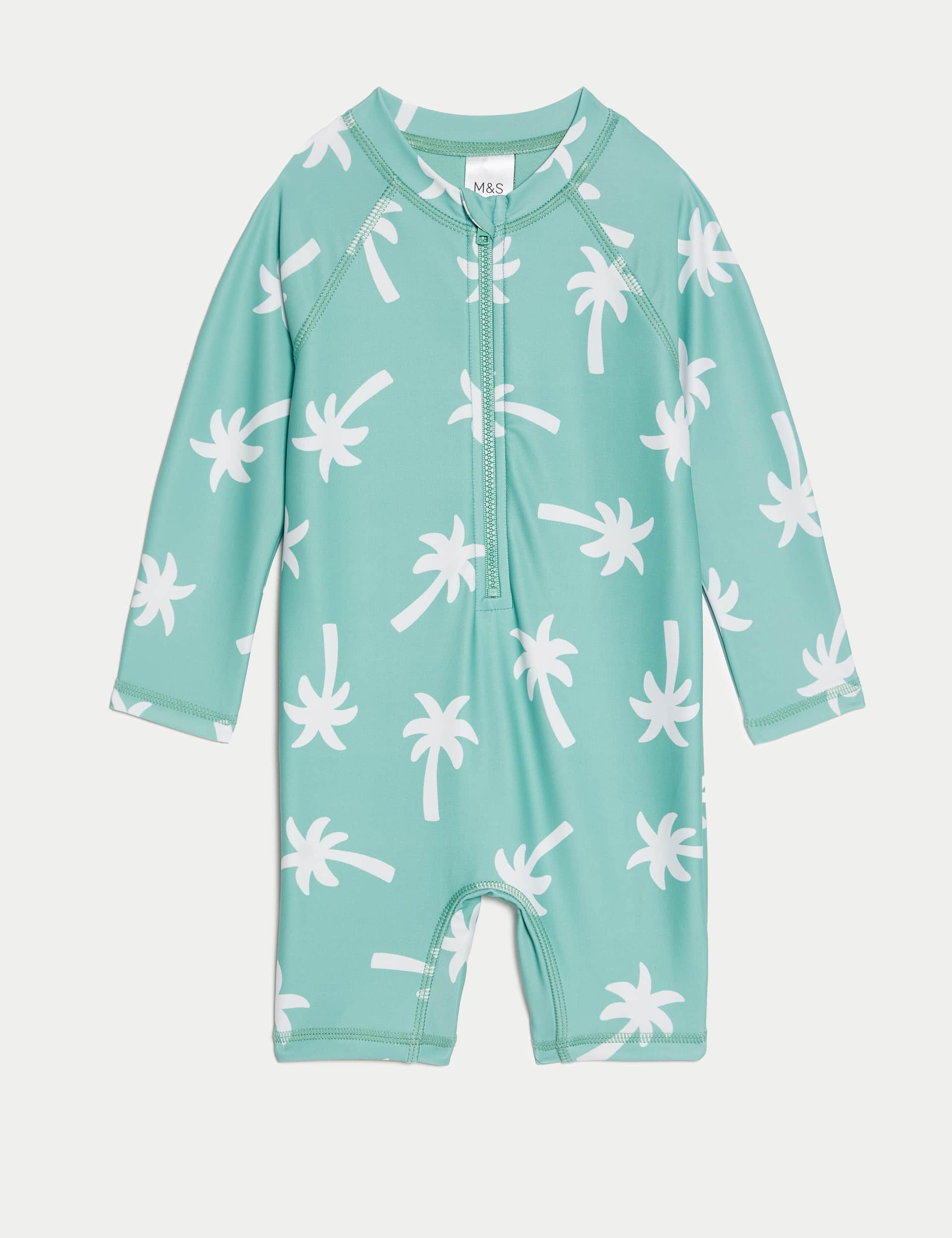 M&S Collection Boys Palm Print Long Sleeve All In One (0 Mths-3 Yrs) - 12-18 - Aqua Mix, Aqua Mix