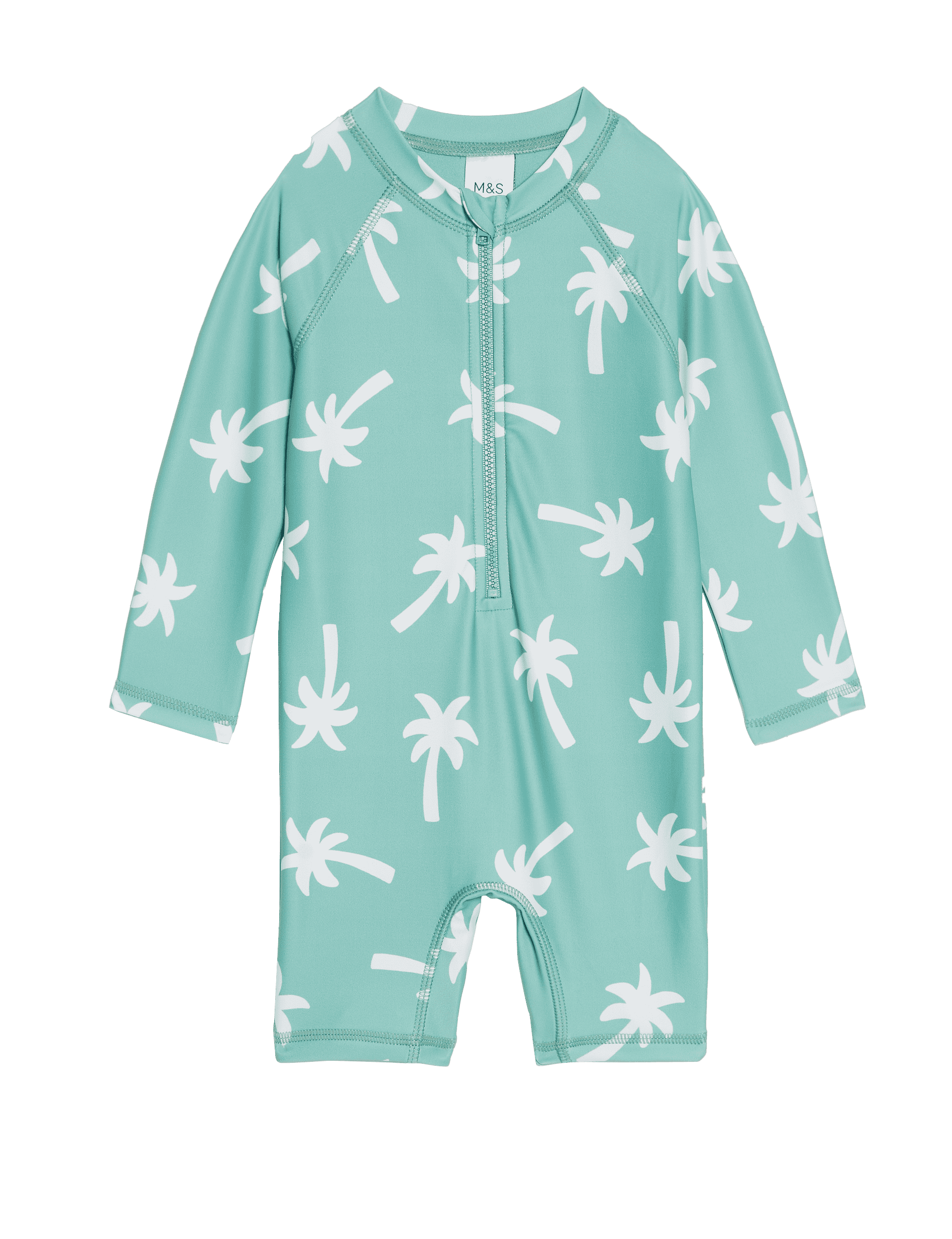 M&S Collection Boys Palm Print Long Sleeve All In One (0 Mths-3 Yrs) - 12-18 - Aqua Mix, Aqua Mix