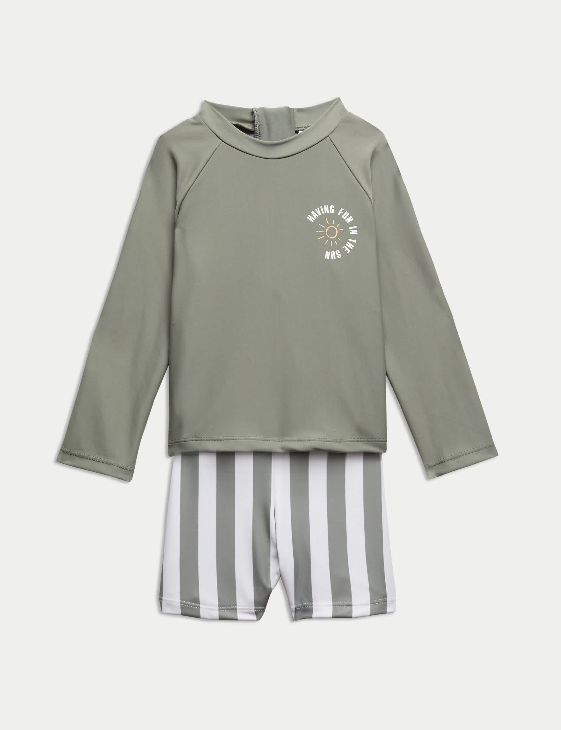 M&S Collection Boys 2pc Rash Vest & Swim Shorts Set (0 Mths-6 Yrs) - 18-24 - Khaki Mix, Khaki Mix