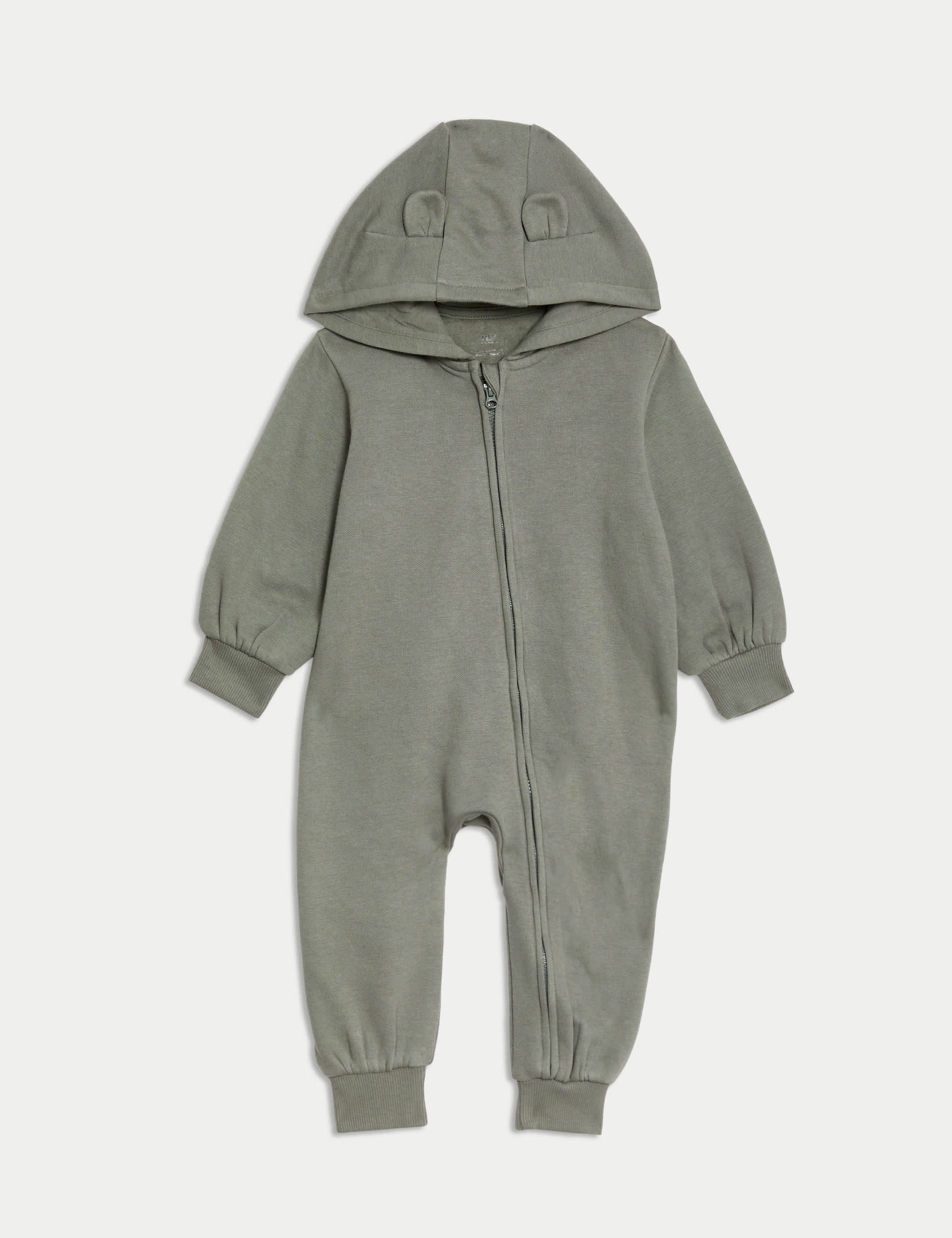M&S Boys Cotton Rich Hooded Zip All in One (0-3 Yrs)