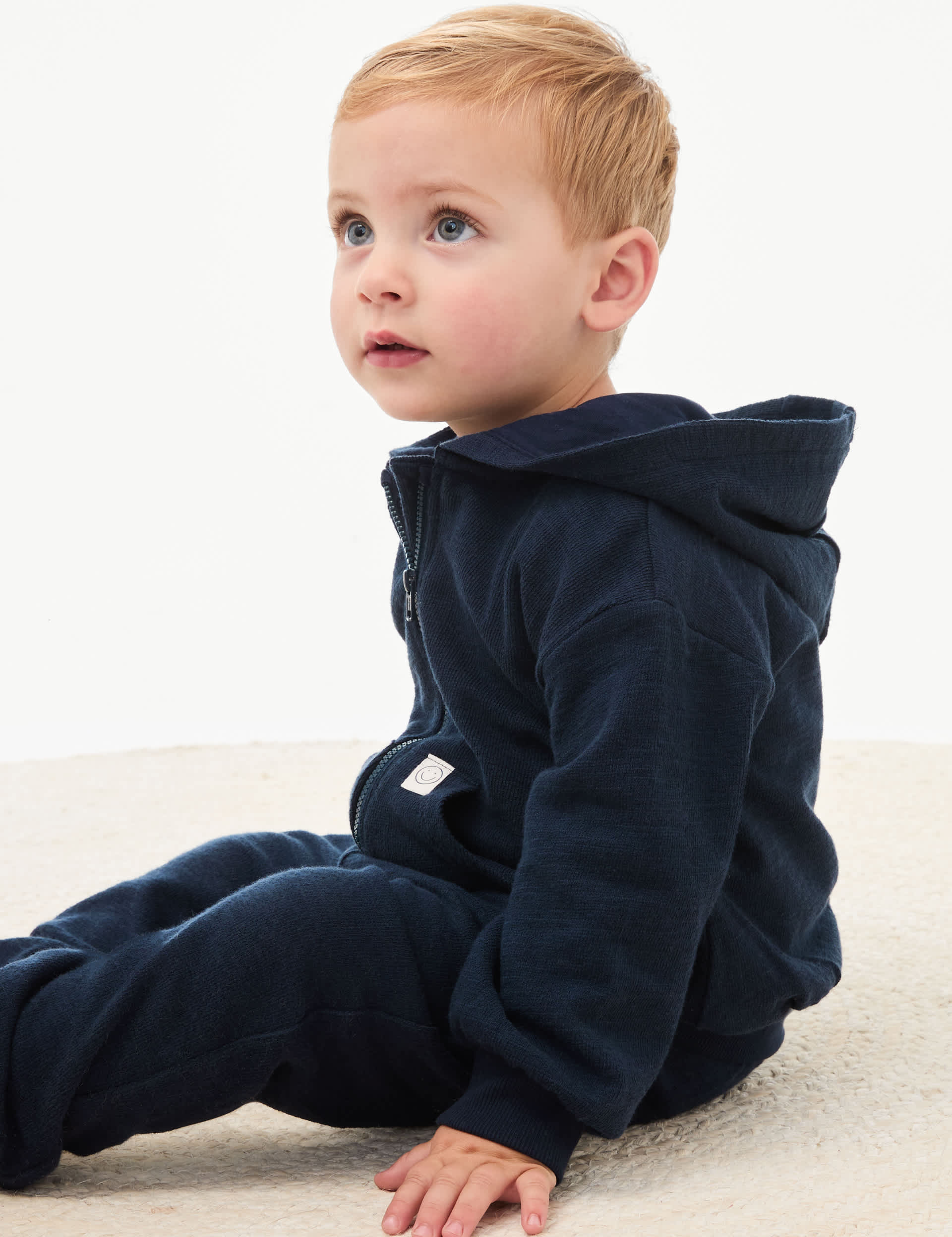 M&S Collection Boys Pure Cotton Zip Hoodie (0-6 Yrs) - 4-5Y - Navy, Pale Blue,Navy,Charcoal