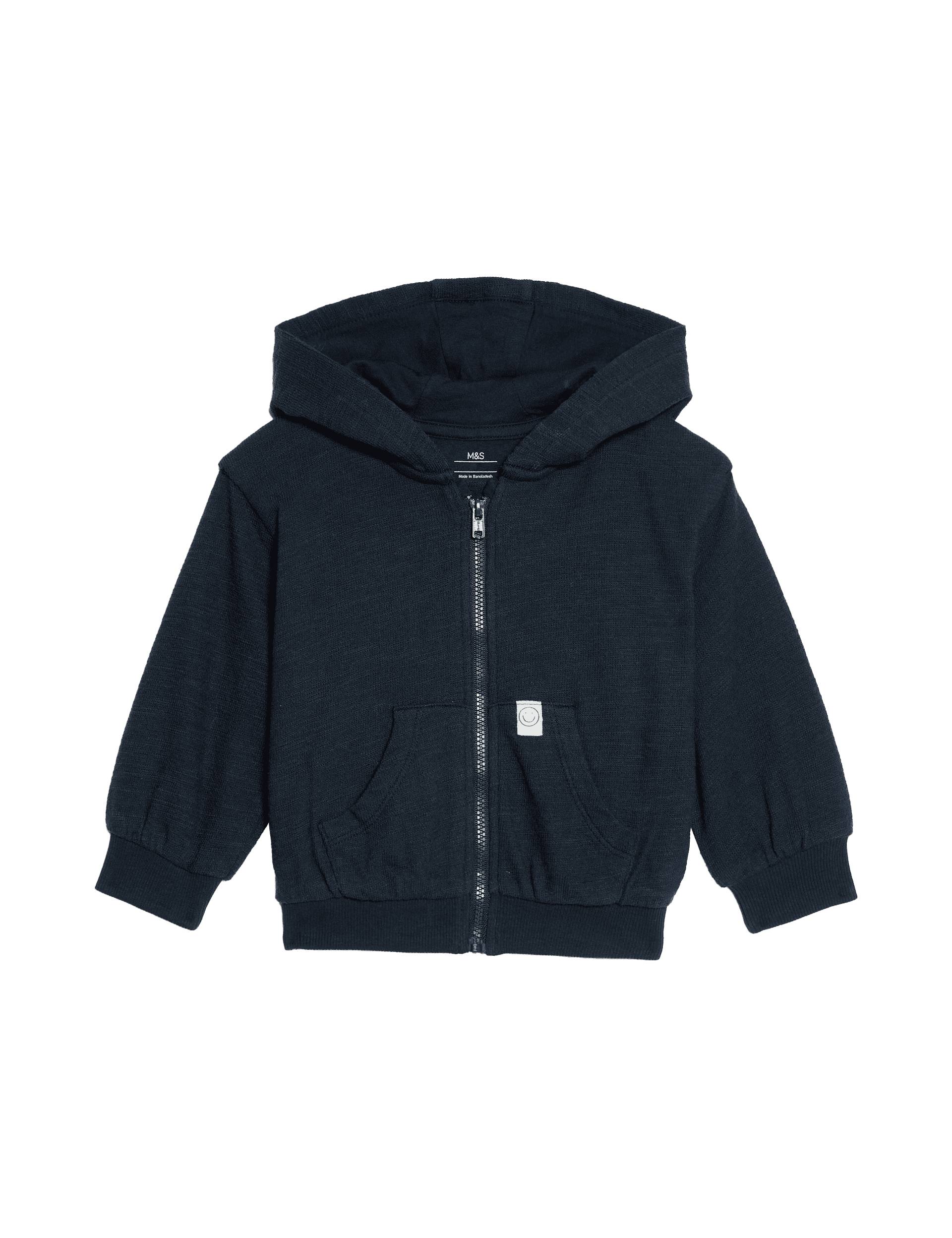 M&S Collection Boys Pure Cotton Zip Hoodie (0-6 Yrs) - 12-18 - Navy, Pale Blue,Navy,Charcoal