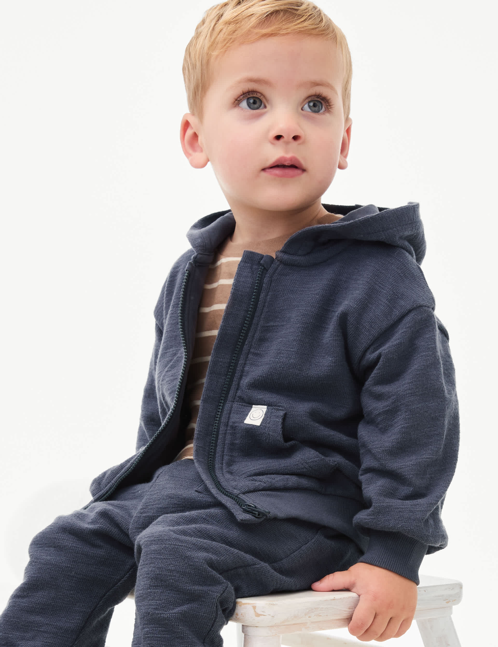 M&S Collection Boys Pure Cotton Zip Hoodie (0-6 Yrs) - 4-5Y - Charcoal, Pale Blue,Navy,Charcoal