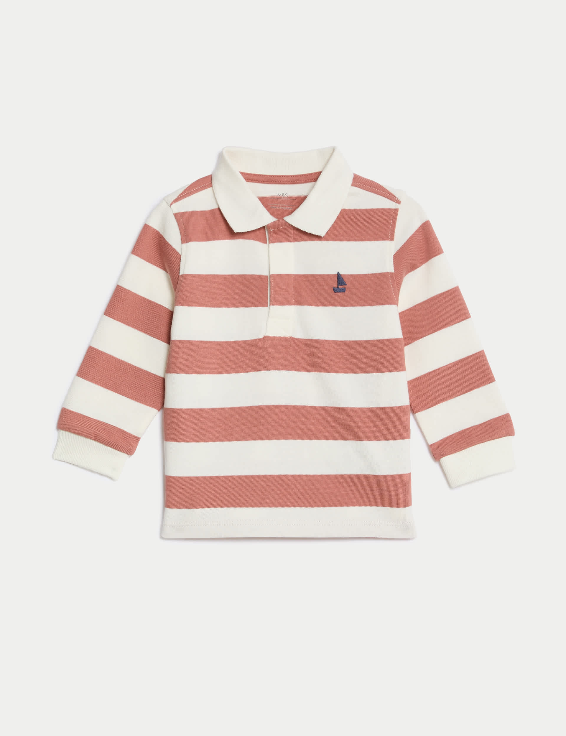 M&S Boys Pure Cotton Striped Rugby Shirt (0-3 Yrs) - 12-18 - Red Mix, Red Mix