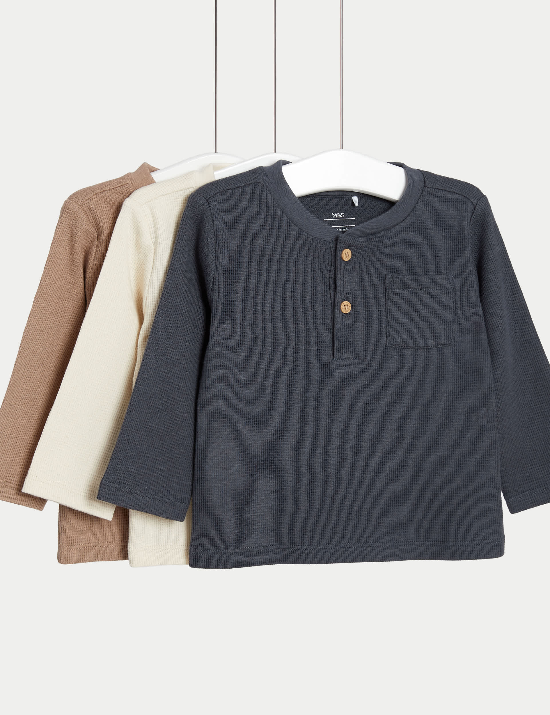 M&S Boys 3pk Pure Cotton Tops (0-3 Yrs)