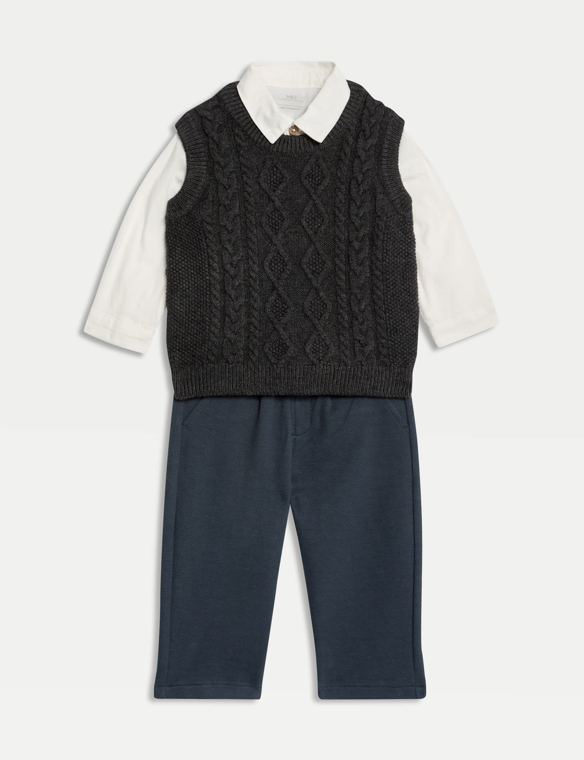 M&S Boys 3pc Cotton Rich Outfit (0-3 Yrs) - 12-18 - Multi, Multi