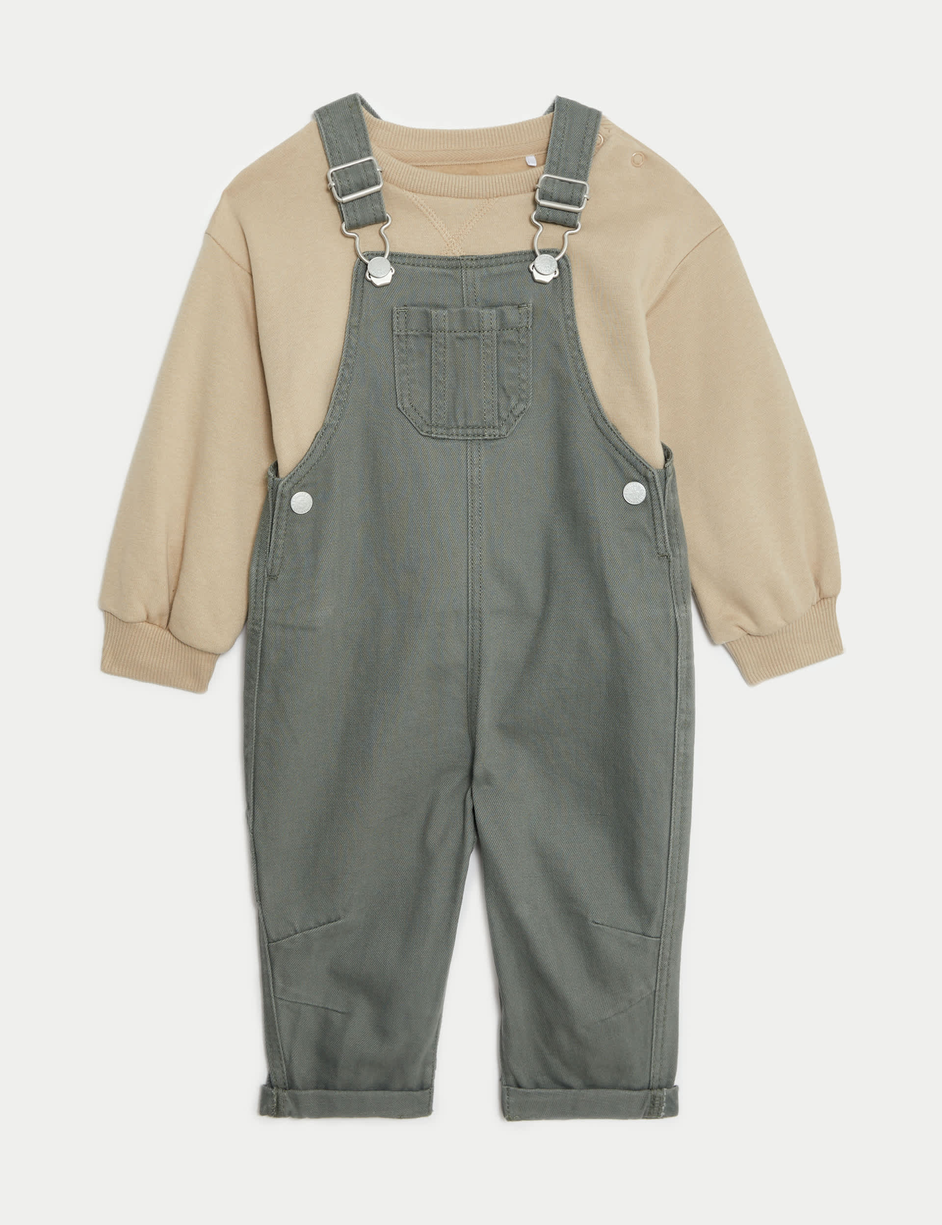 M&S Boys 2pc Cotton Rich Denim Dungaree Outfit (0-3 Yrs) - 2-3Y - Green, Green