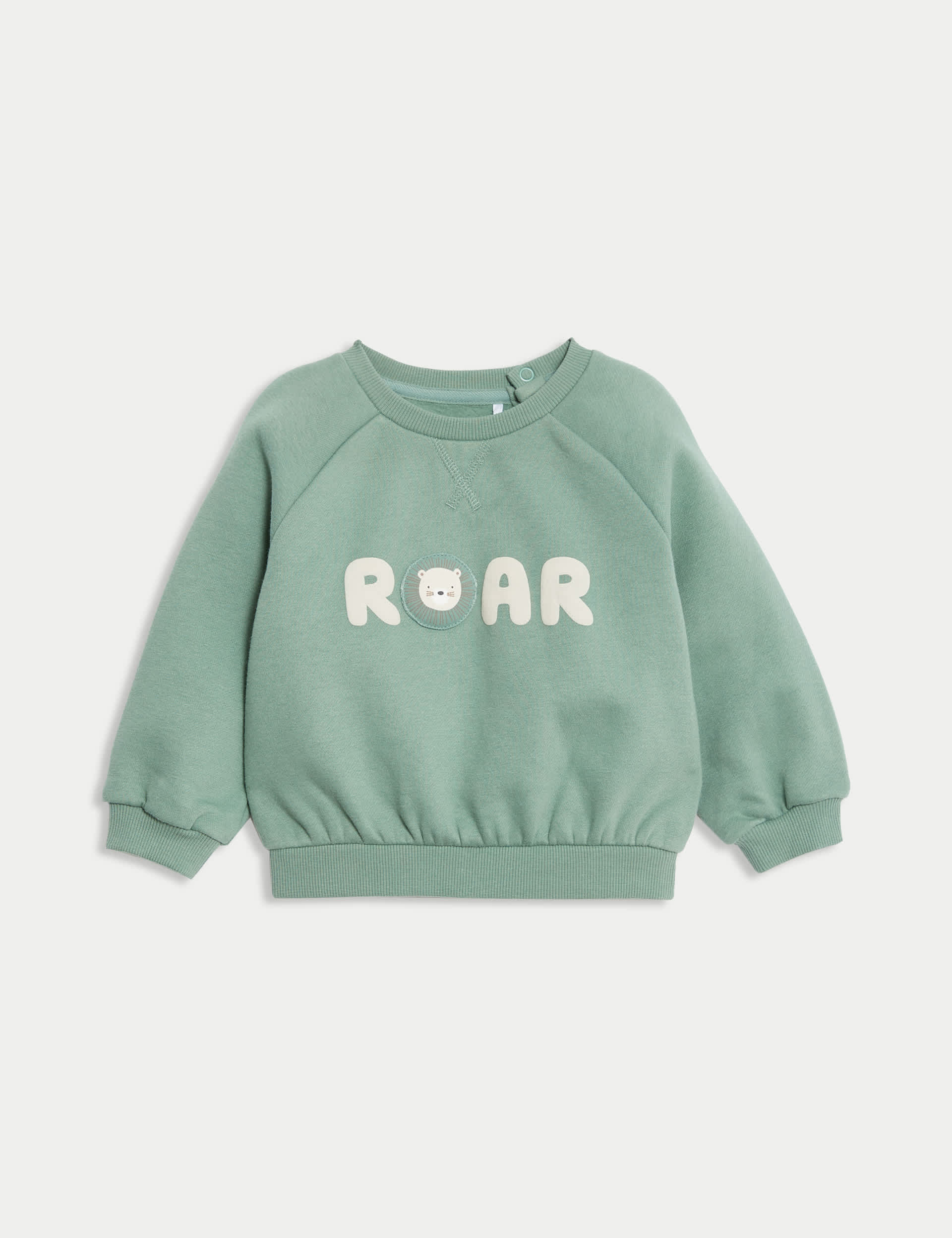 M&S Boys Cotton Rich Roar Slogan Sweatshirt (0-3 Yrs) - 12-18 - Green, Green