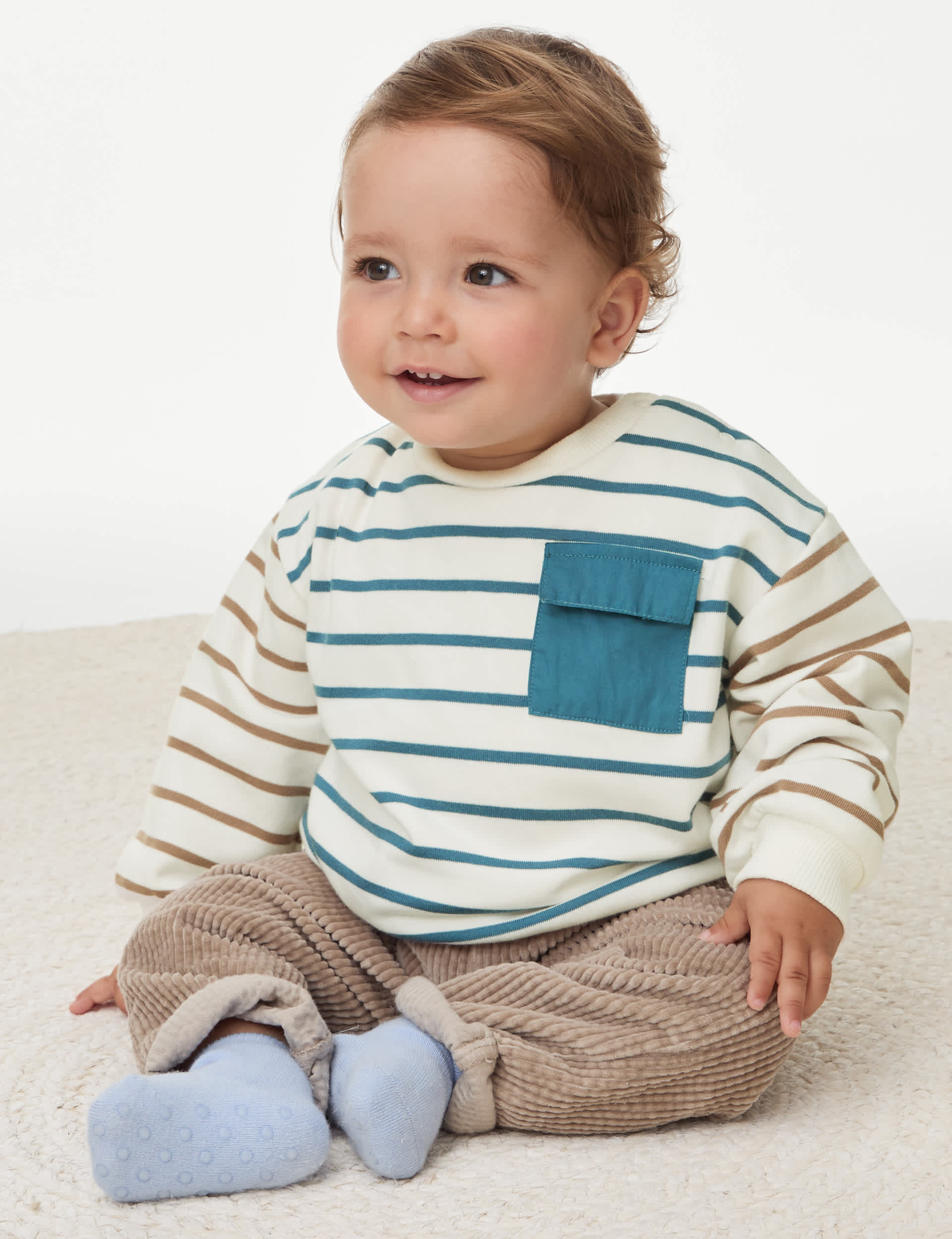 M&S Boys Cotton Rich Striped Sweatshirt (0-3 Yrs) - 18-24 - Ecru Mix, Ecru Mix