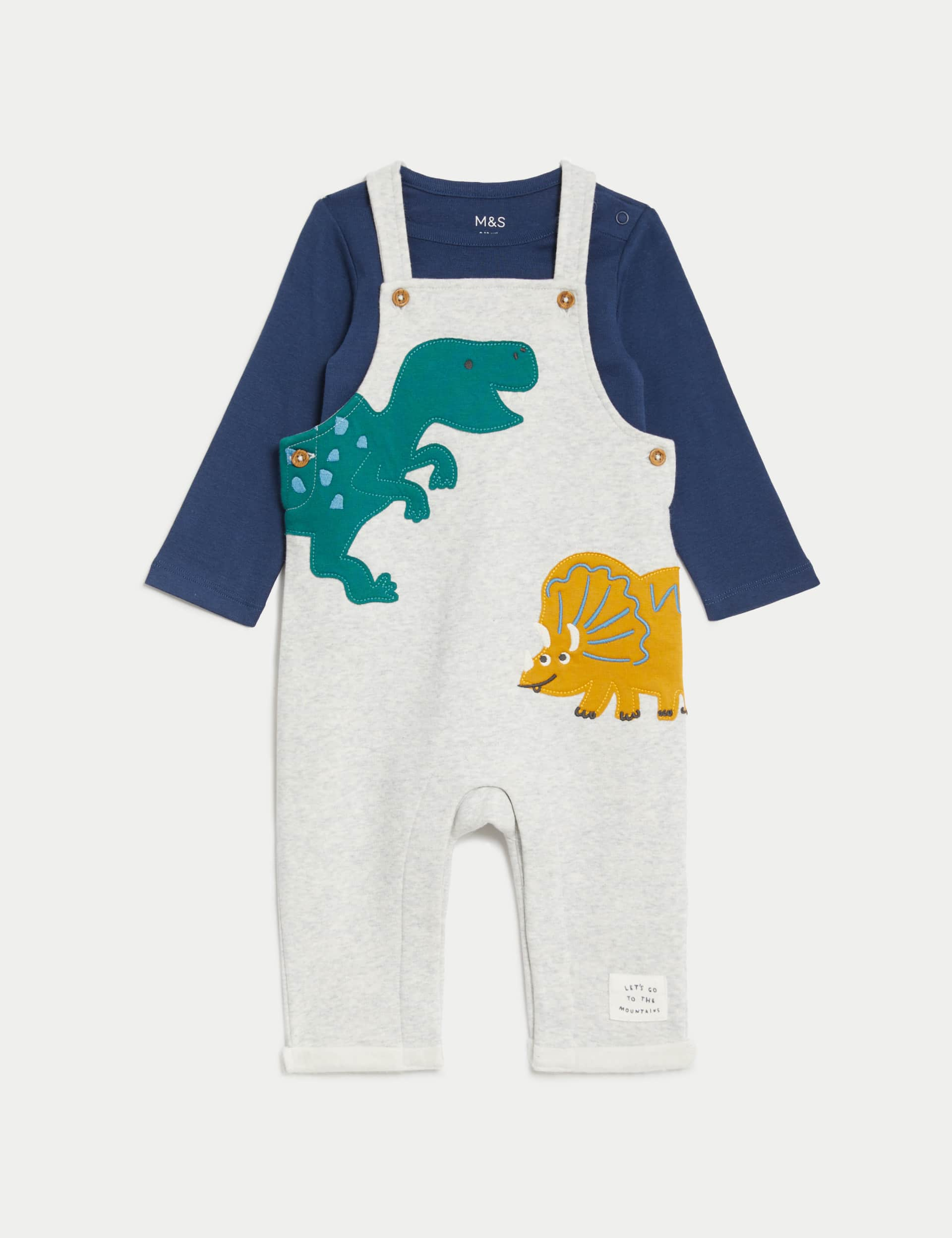 M&S Boys 2pc Cotton Rich Dinosaur Outfit (0-3 Yrs) - 18-24 - Grey Mix, Grey Mix