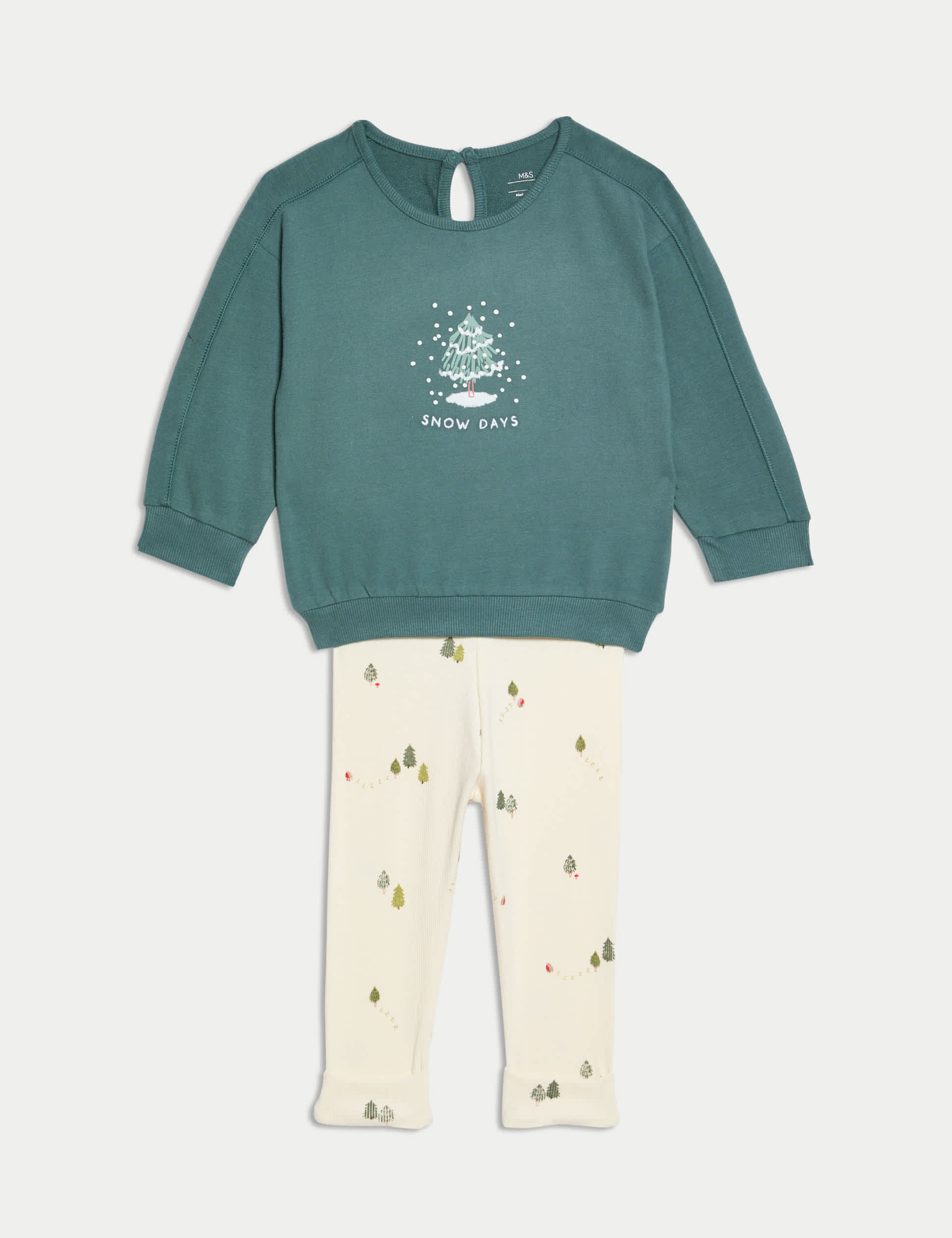 M&S Boys 2pc Cotton Rich Top & Bottom Outfit (0 Mths-3 Yrs) - 12-18 - Green Mix, Green Mix