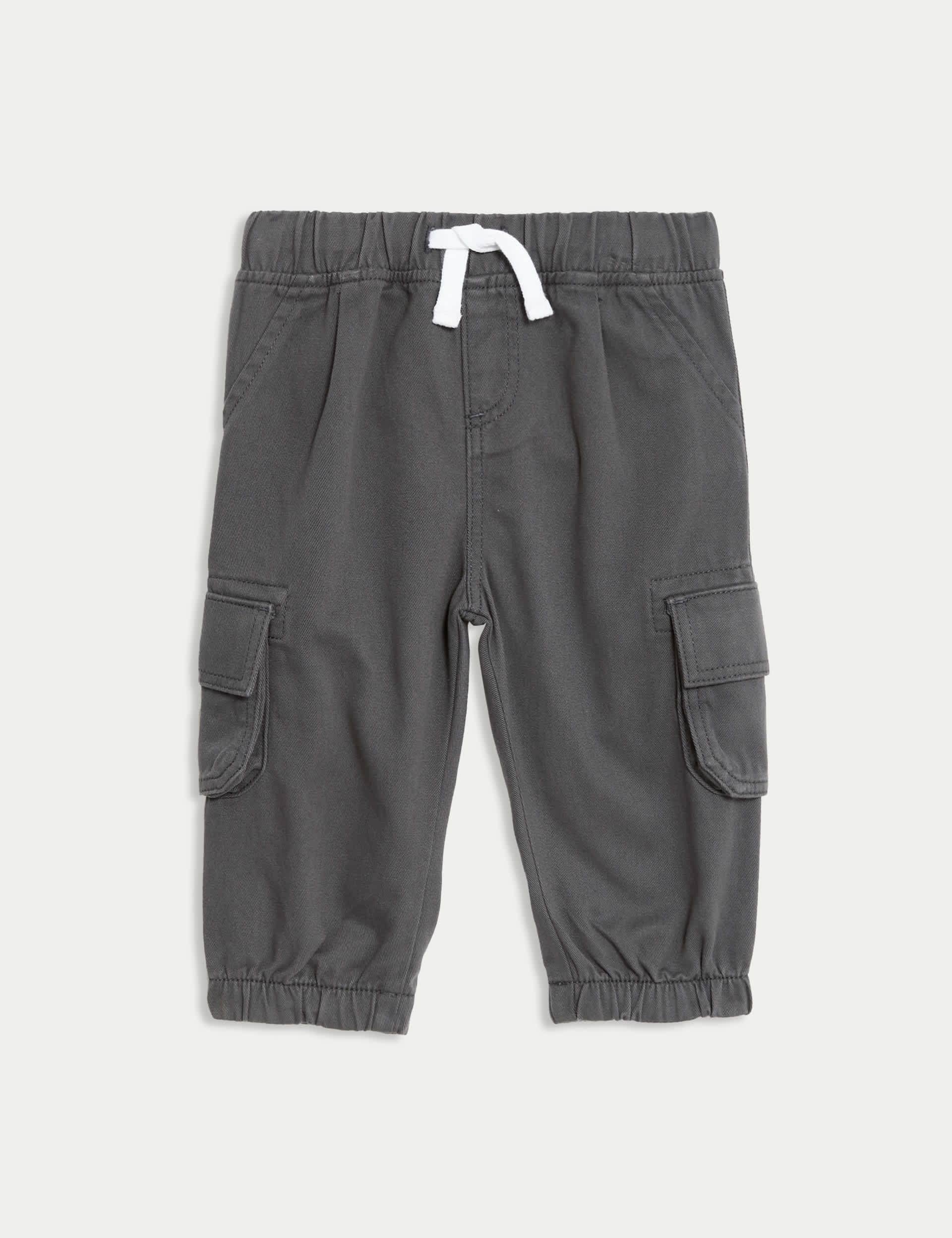 M&S Boys Pure Cotton Cargo Trousers (0-3 Yrs) - 3-6 M - Charcoal, Charcoal