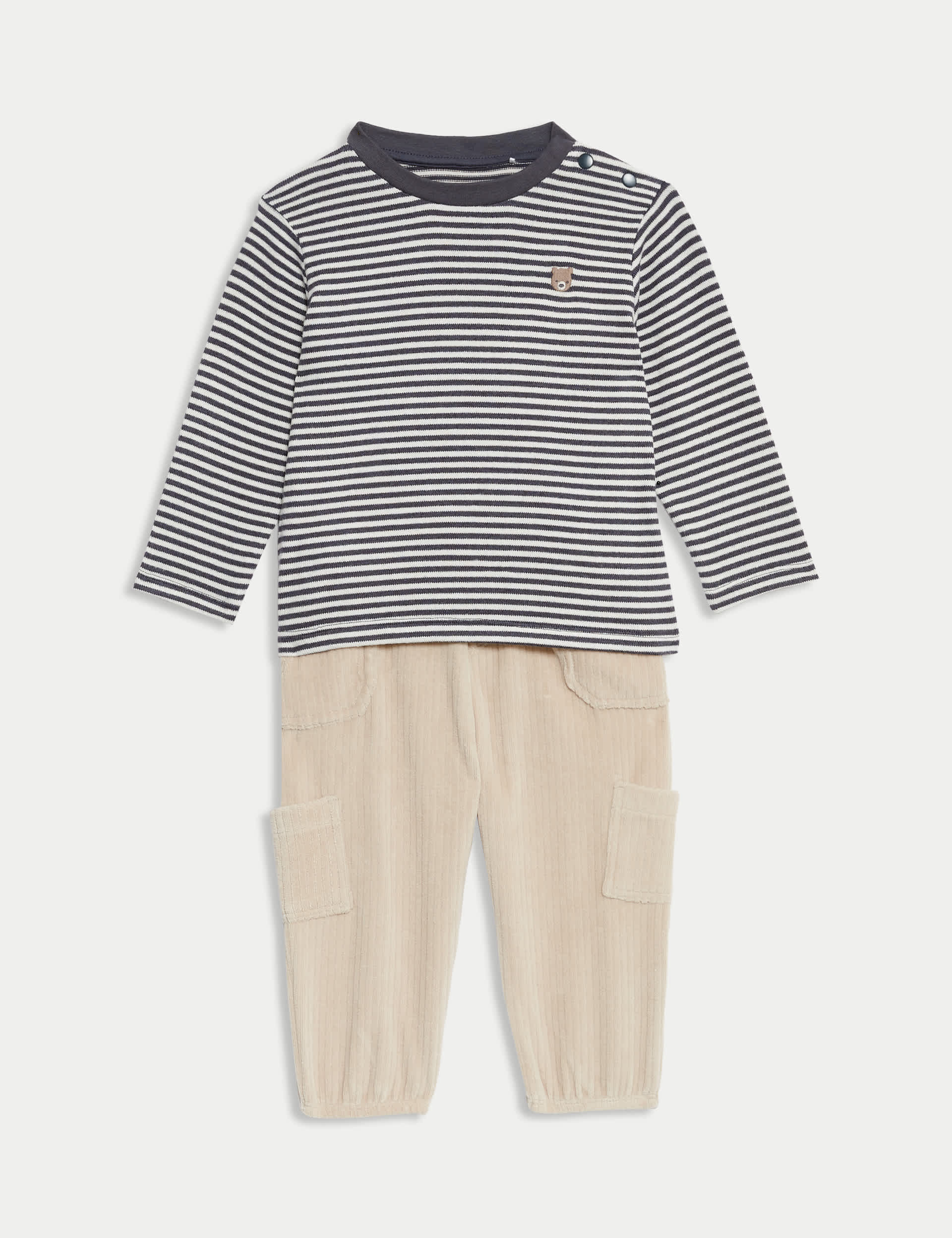 M&S Boys 2pc Striped Outfit (0-3 Yrs) - 18-24 - Brown Mix, Brown Mix