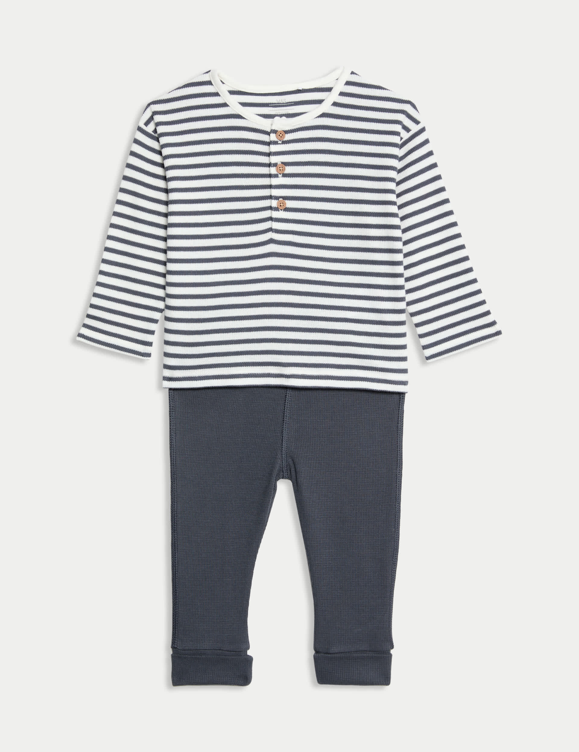 M&S Collection Boys 2pc Pure Cotton Striped Outfit (0-3 Yrs) - 12-18 - Charcoal, Charcoal