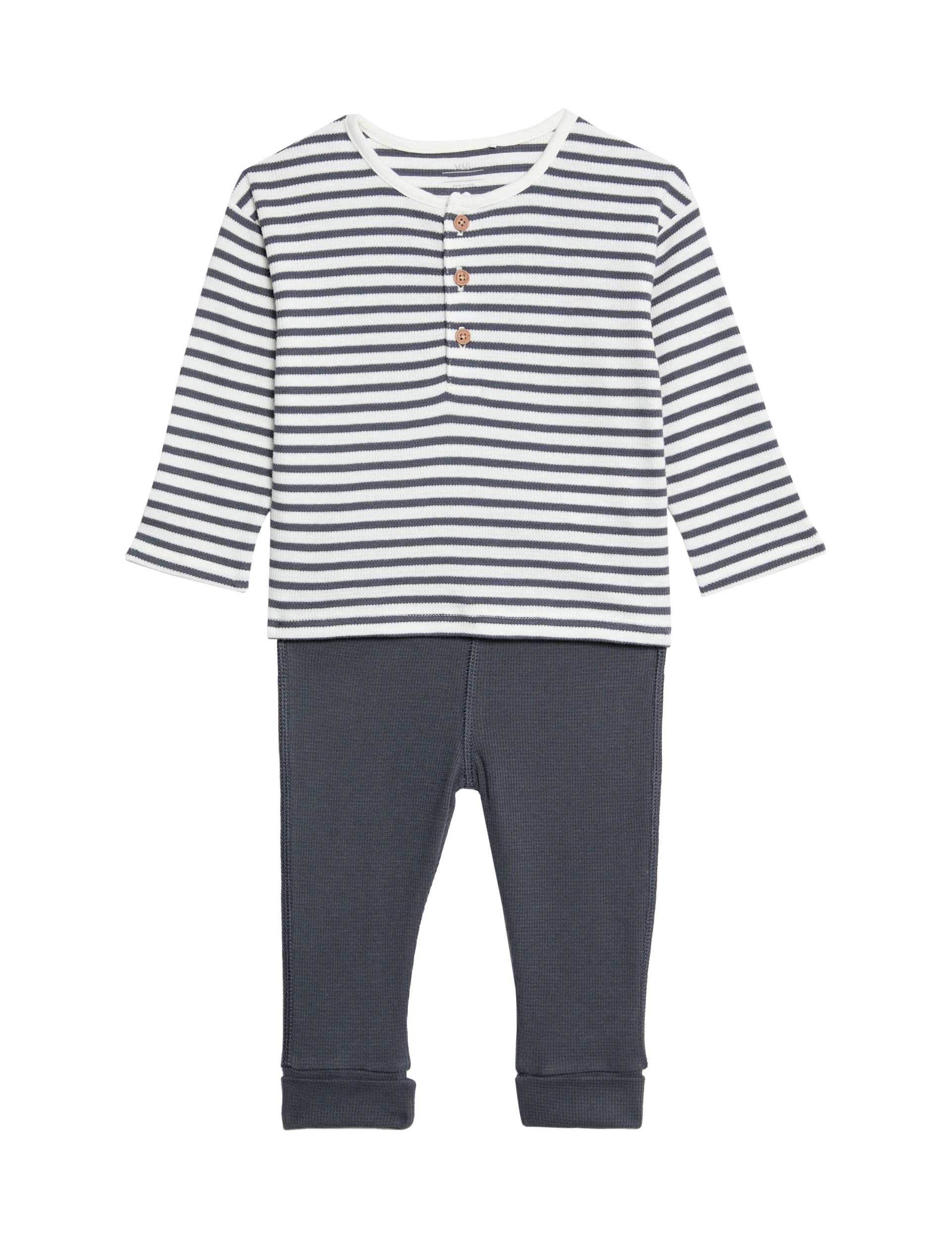 M&S Collection Boys 2pc Pure Cotton Striped Outfit (0-3 Yrs) - 12-18 - Charcoal, Charcoal