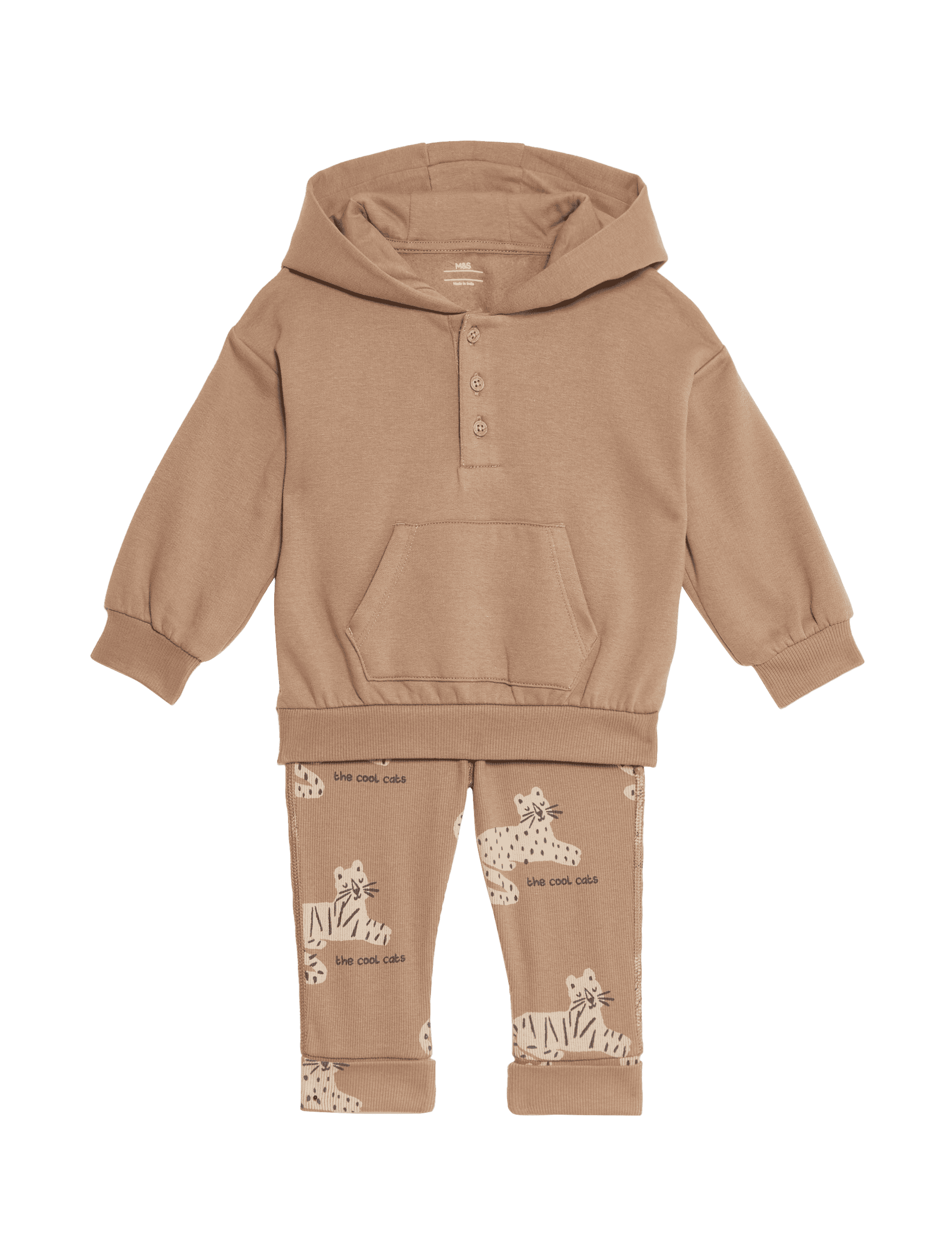 M&S Collection Boys 2pc Cotton Rich Big Cat Outfit (0-3 Yrs) - 12-18 - Brown, Brown