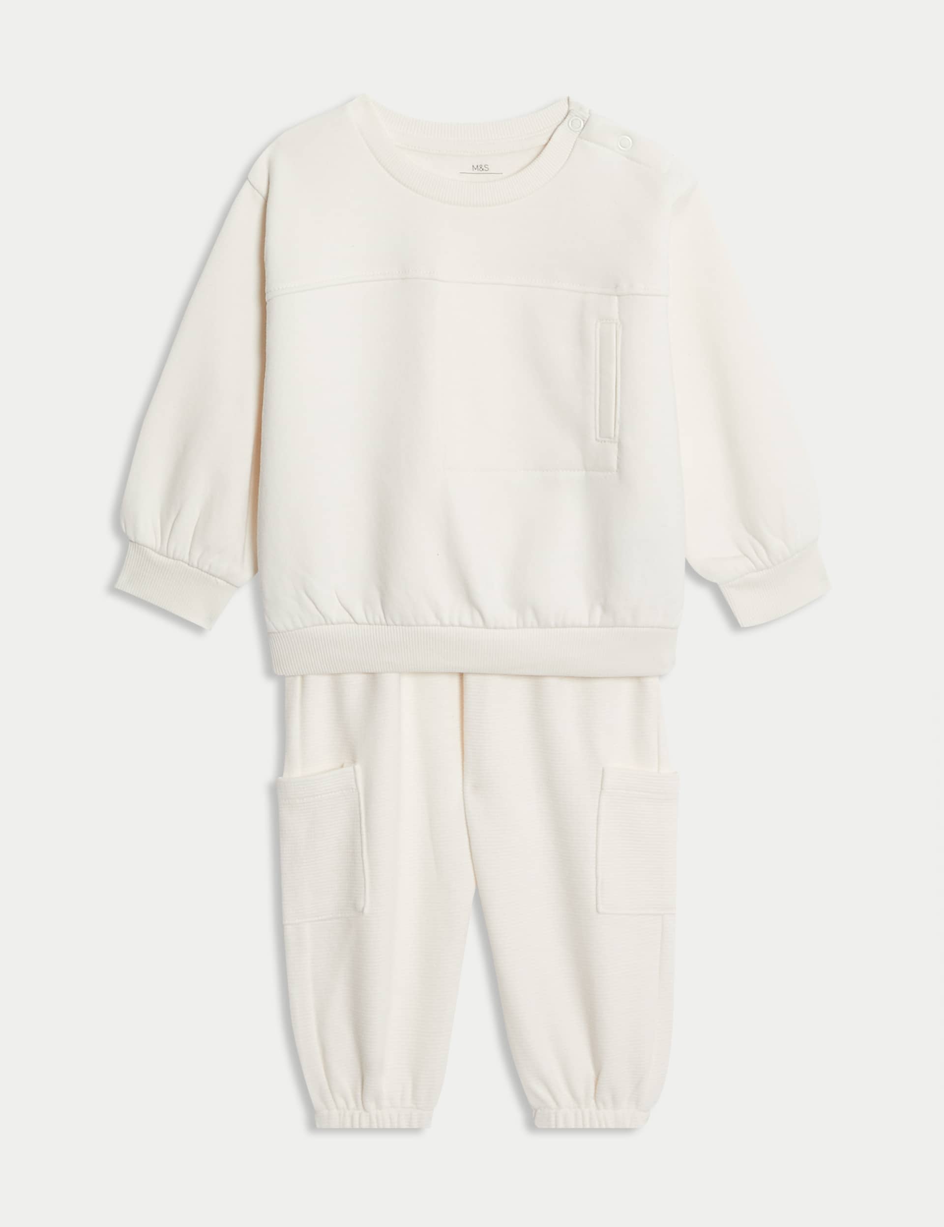 M&S Collection Boys 2pc Cotton Rich Top & Bottom Outfit (0-6 Yrs) - 12-18 - Ecru, Ecru